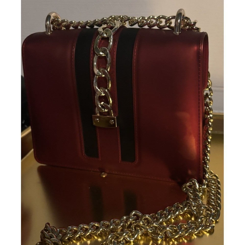 Red bag Metallic Gold Chain link strap evening Purse