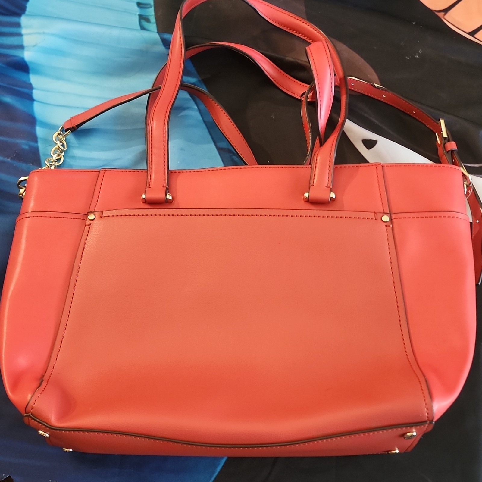 Calvin Klein Red Large Satchel Top Handle Bag Gold Hardware Turn Lock