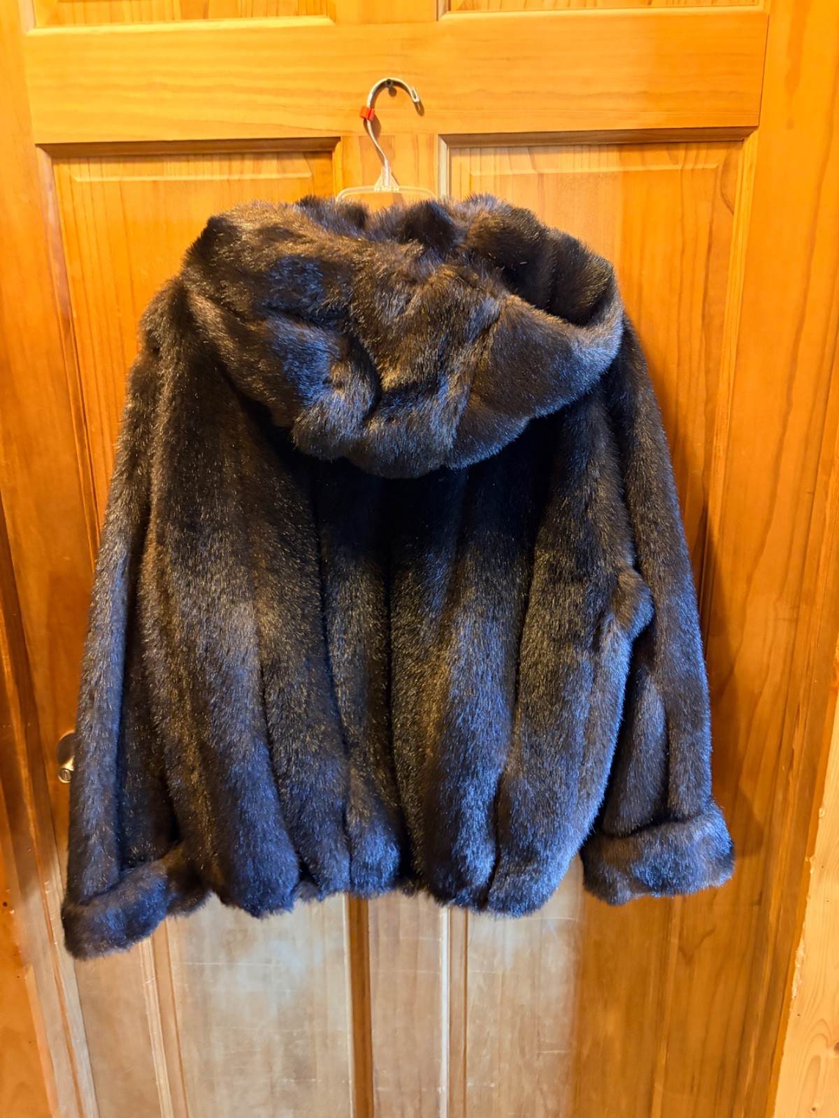 Vintage Dark Brown Fur Coat with Hood
