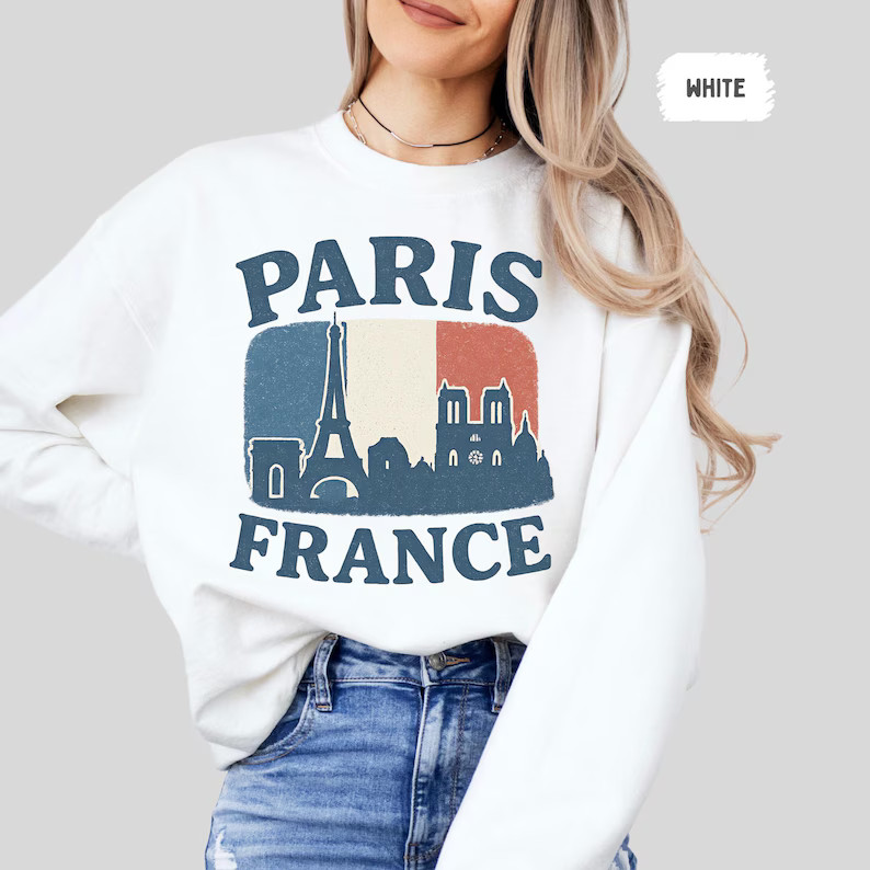 Vintage Paris France Sweatshirt Eiffel Tower City Travel Top