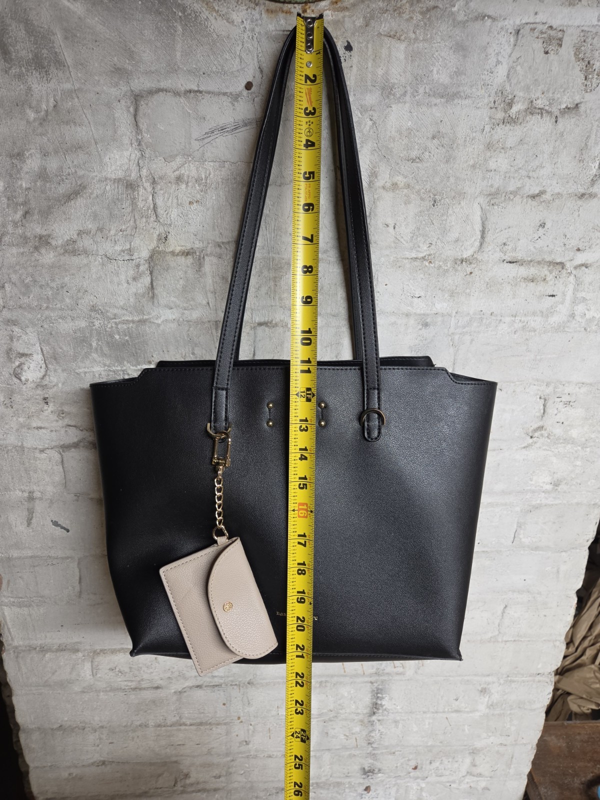 Nanette Lepore Black PU Leather Shoulder Bag With Clip On Wallet