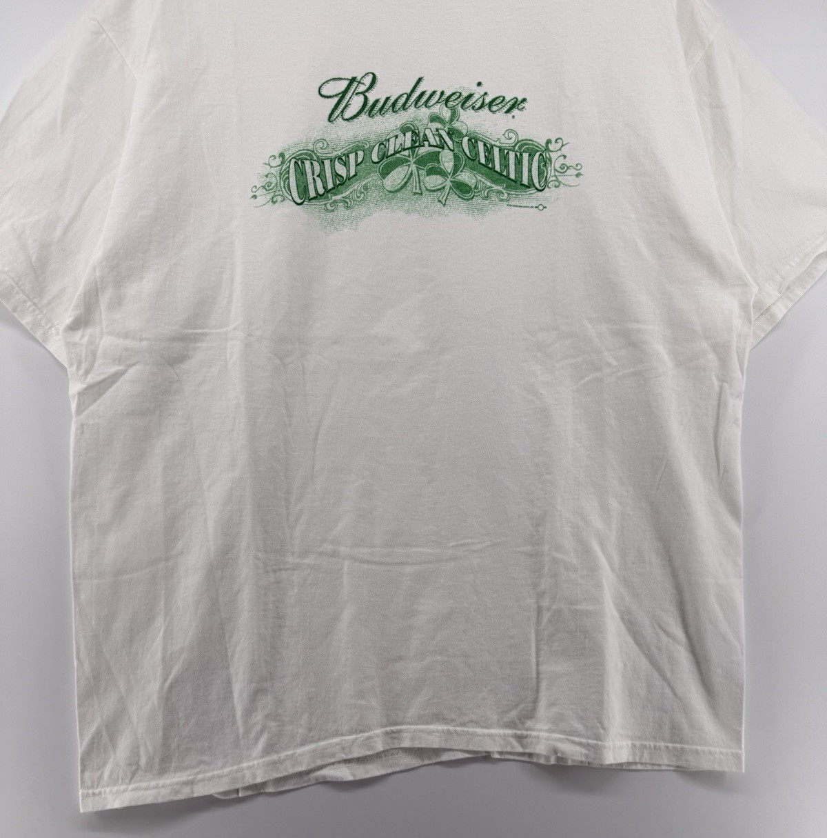 Budweiser T Shirt Mens XL White Graphic Crisp Clean Celtic Hanes Vintage