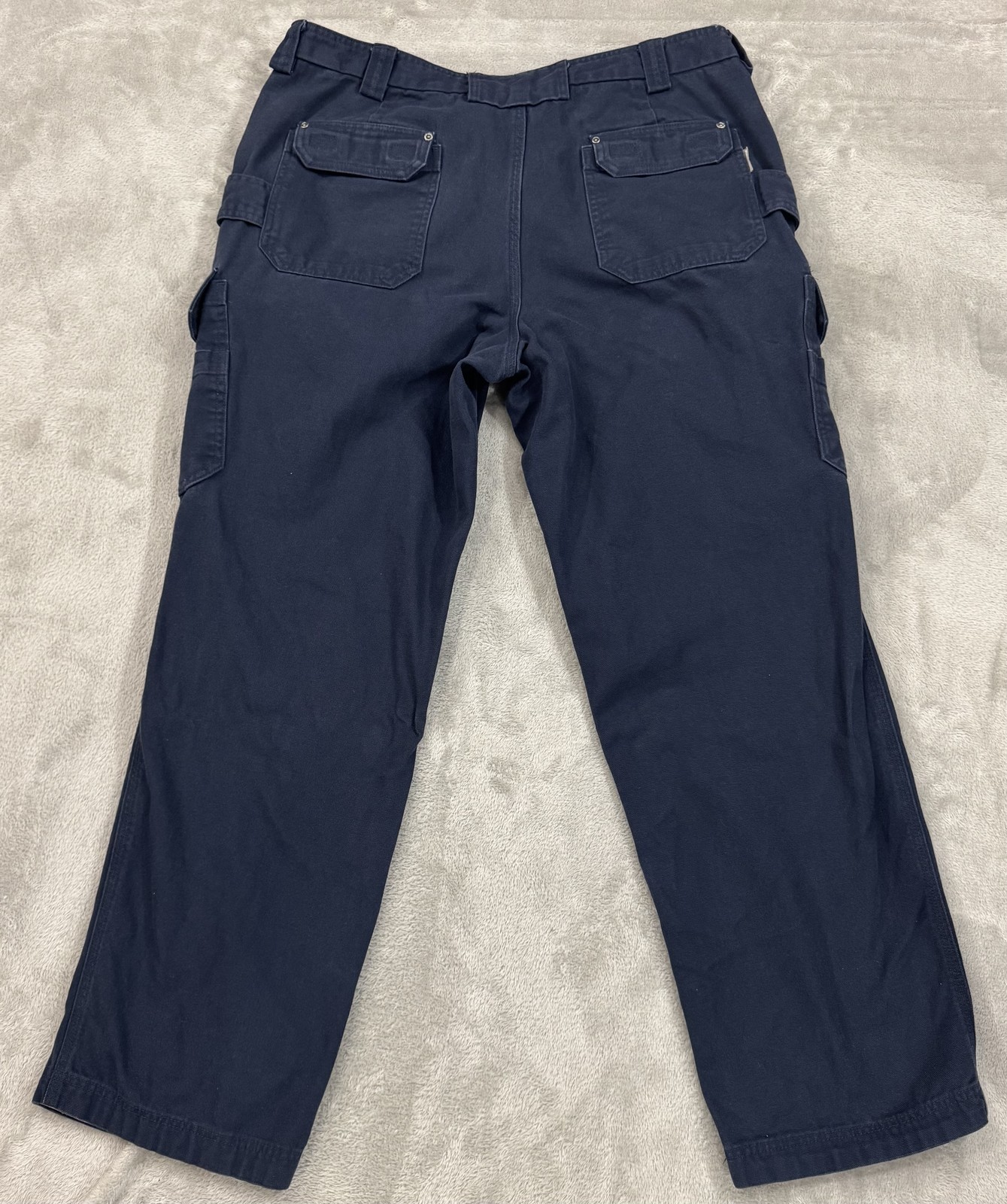 Duluth Trading Fire Hose Pants Mens 42×34 Blue Canvas Gusseted Hammer Loop Cargo