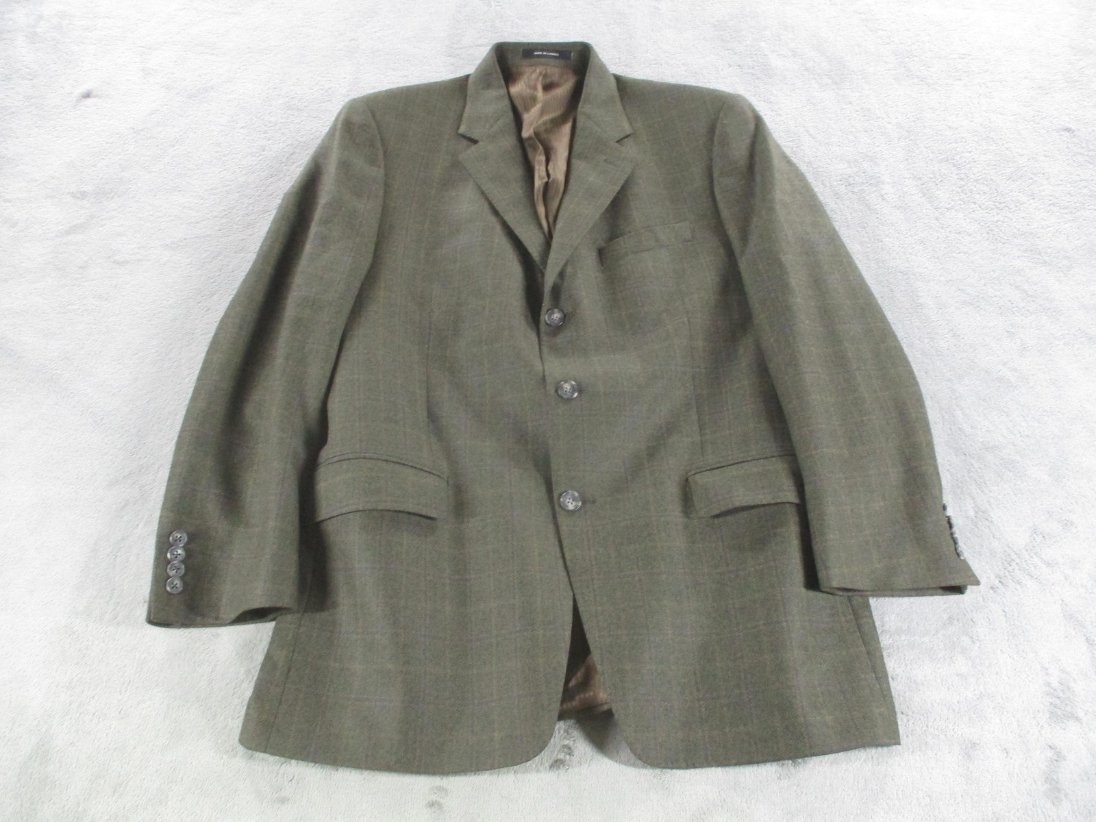 Tallia Blazer Mens Large Green Wool Windowpane Plaid Sport Coat Made Canada