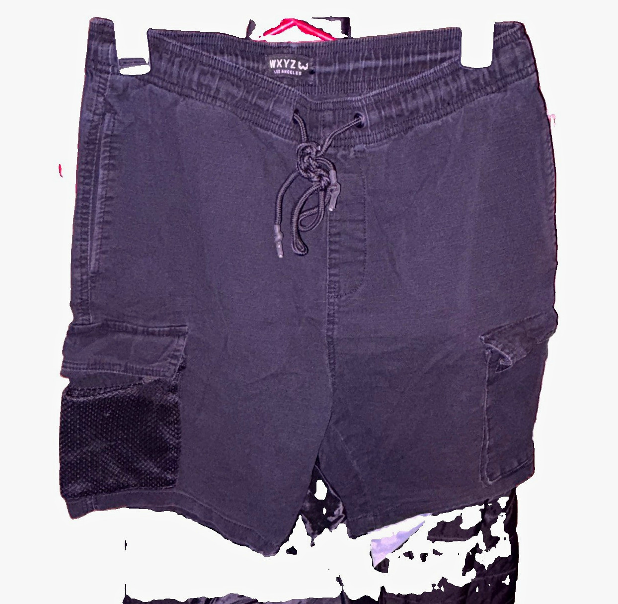 WXYZ Los Angeles Men’s Black Cargo Shorts, Drawstring Elastic Waist, Size L