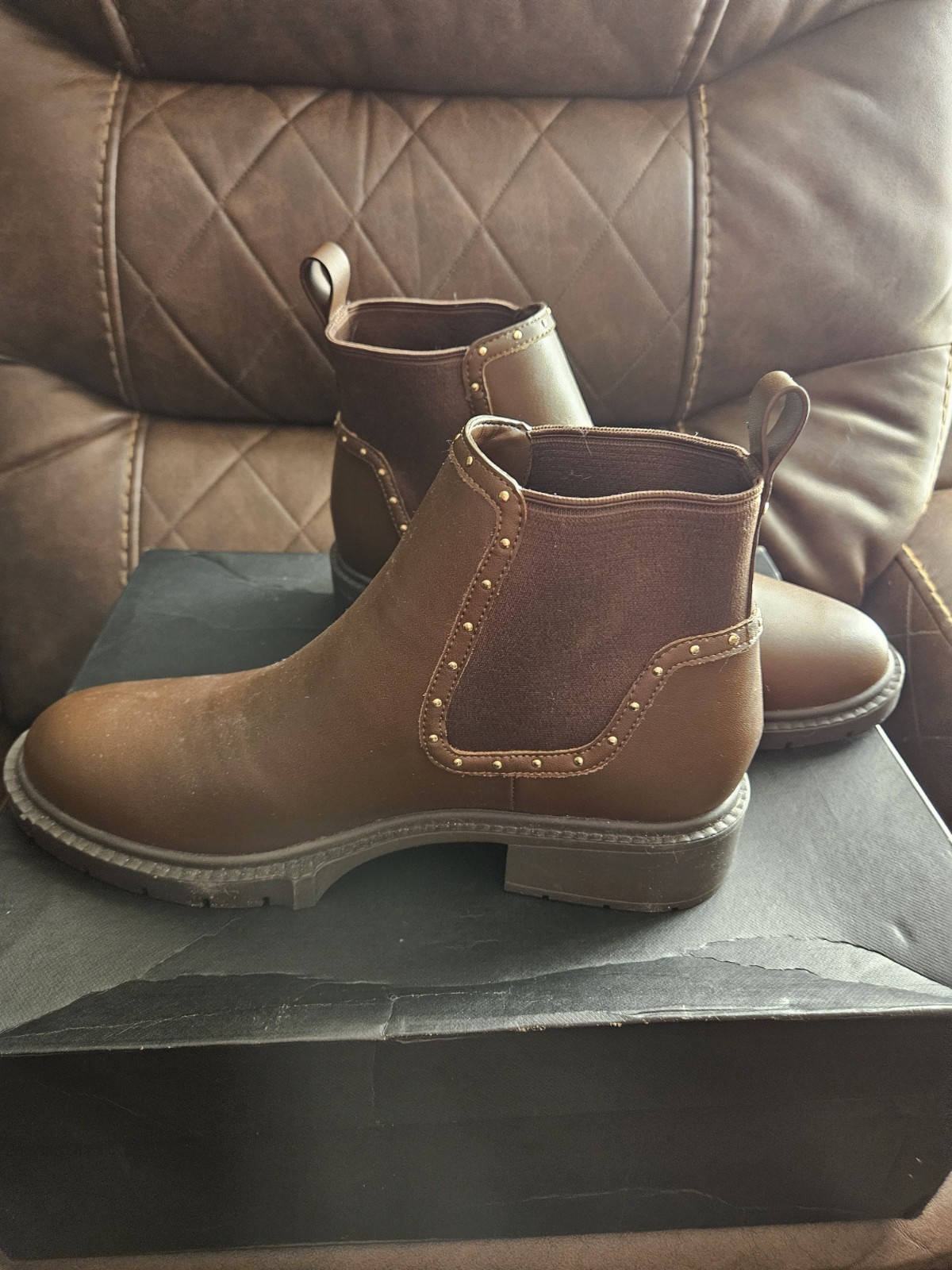Coach Lory Leather Booties, Size 9 B in Walnut New