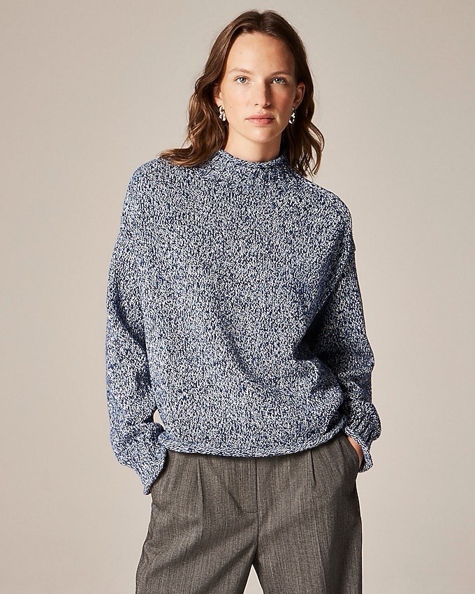 J.Crew XS 2025 Marled Rollneck™ Sweater in Blue Navy Ivory NWOT