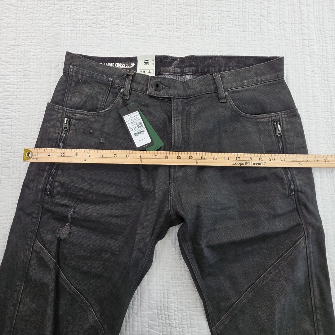 G-Star Raw Mens Black Jeans Ignition Destroyed 36×32 Moto Cross 3D Zip Slim