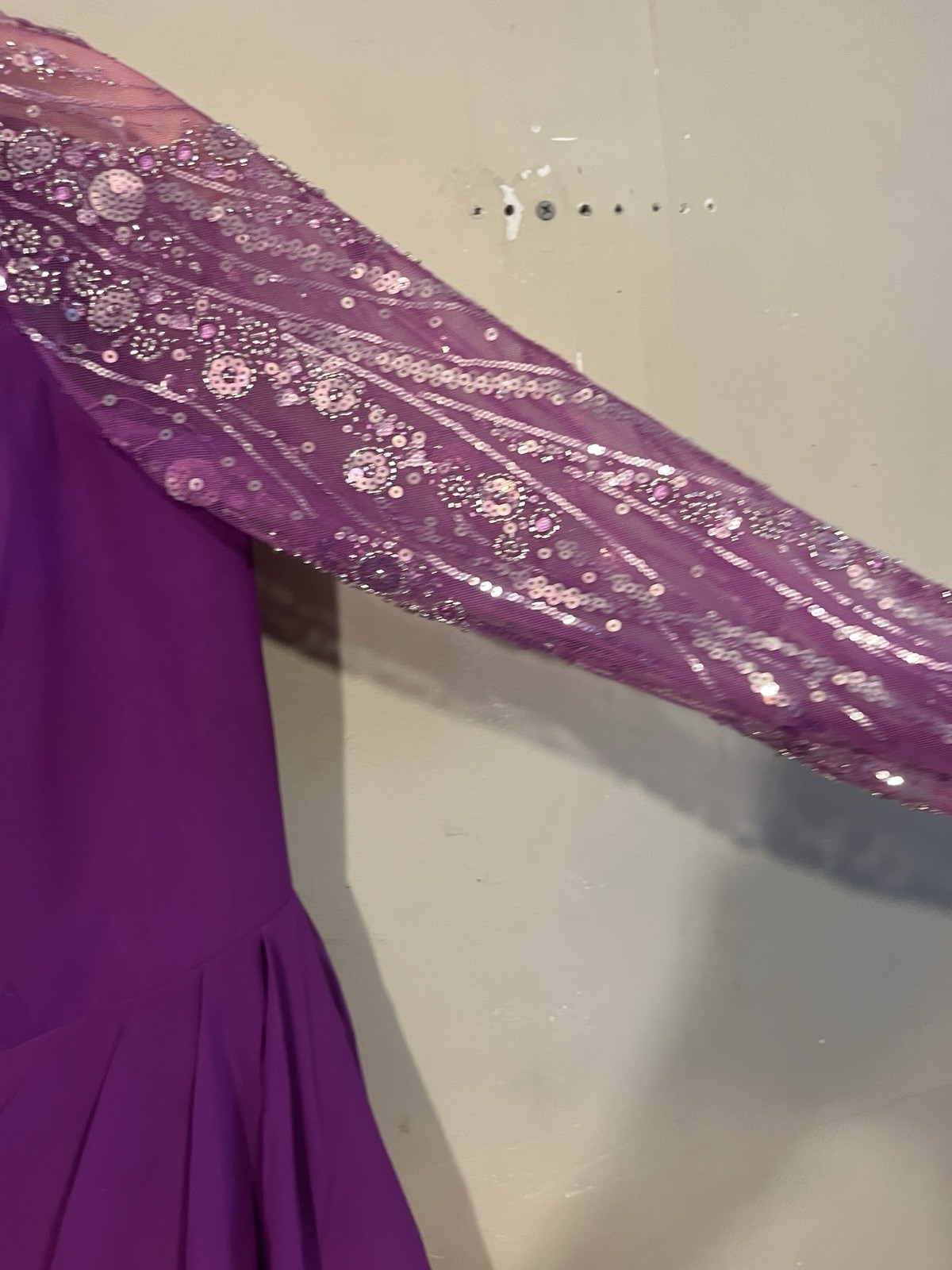 Da Vinci Purple Chiffon Bridesmaid Dress Long Sleeve Size 14 Style 55464