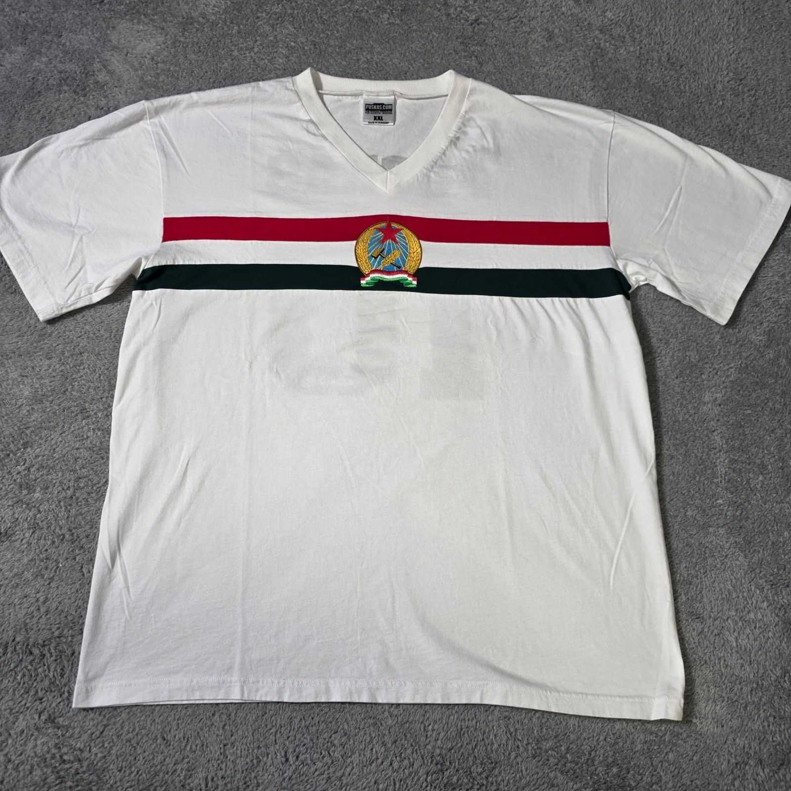Puskas Mens XXL T-Shirt White Hungary Soccer Puskas 10 V-Neck Crest