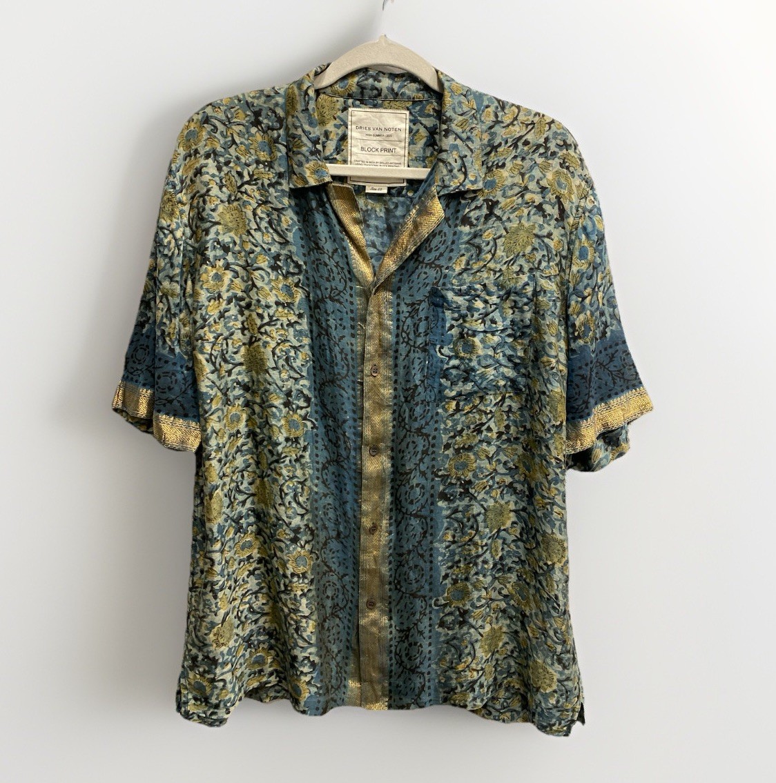 Dries Van Noten High Summer 2022 Block Print Shirt Size 52 Cotton Silk India