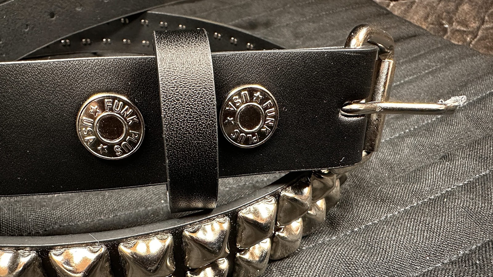 Funk Plus Two Row Pyramid Stud Belt Made In USA Genuine Leather M-34, Black
