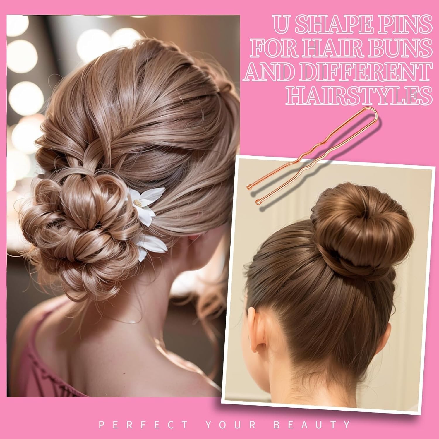 300 Pcs Bobby Pins W/ Hair Pins Hair Bands Kit Rose Gold 2in 2.36in 2.75in Women