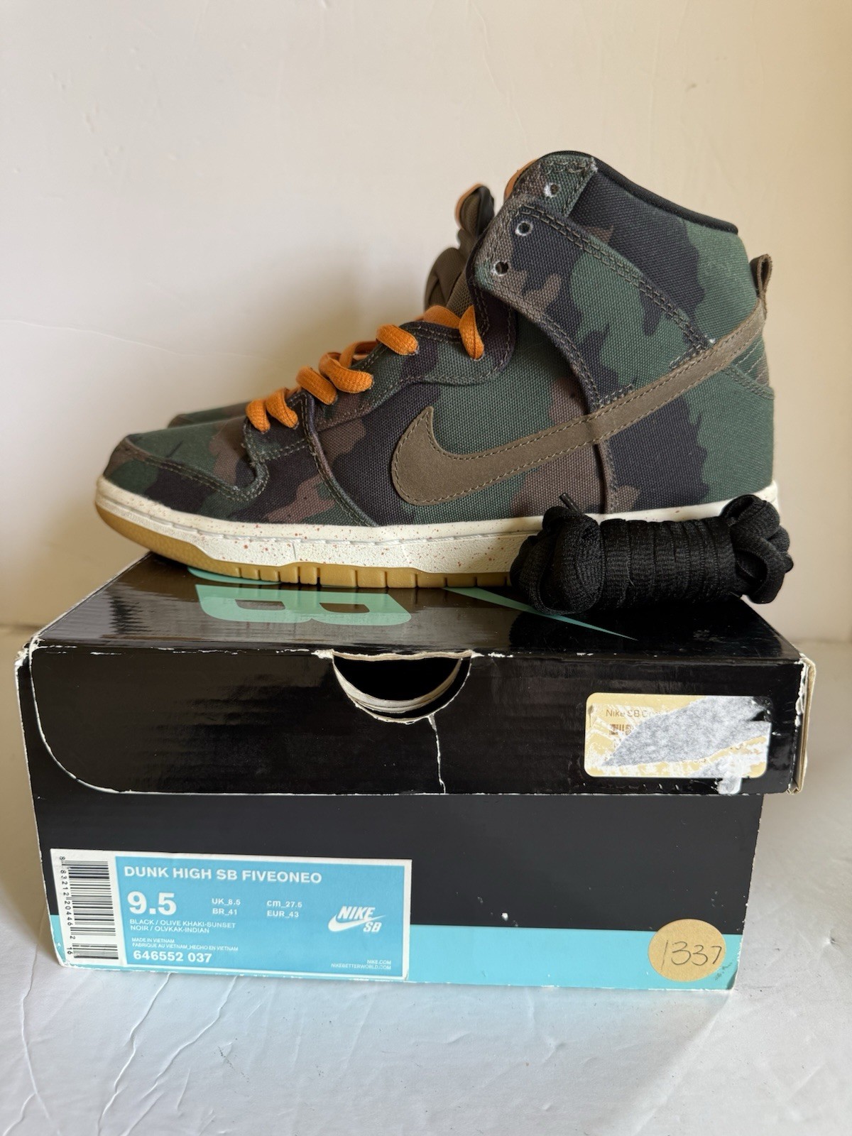 Nike SB Dunk High 510 Camo 2014 Size 9.5 Black Olive Khaki Sunset 646552-037 OG⁠