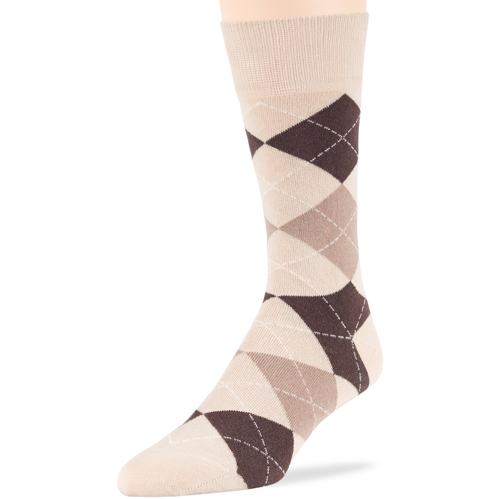 Men Cotton Dress Socks 6 Pack Large Argyle Polka Dot Stripes Beige Tan Brown