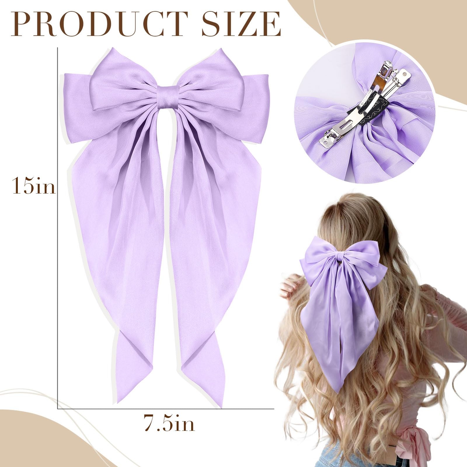10 PCS Large Hair Ribbon Barrettes with 10 Count (Pack of 1), 10 Colors A