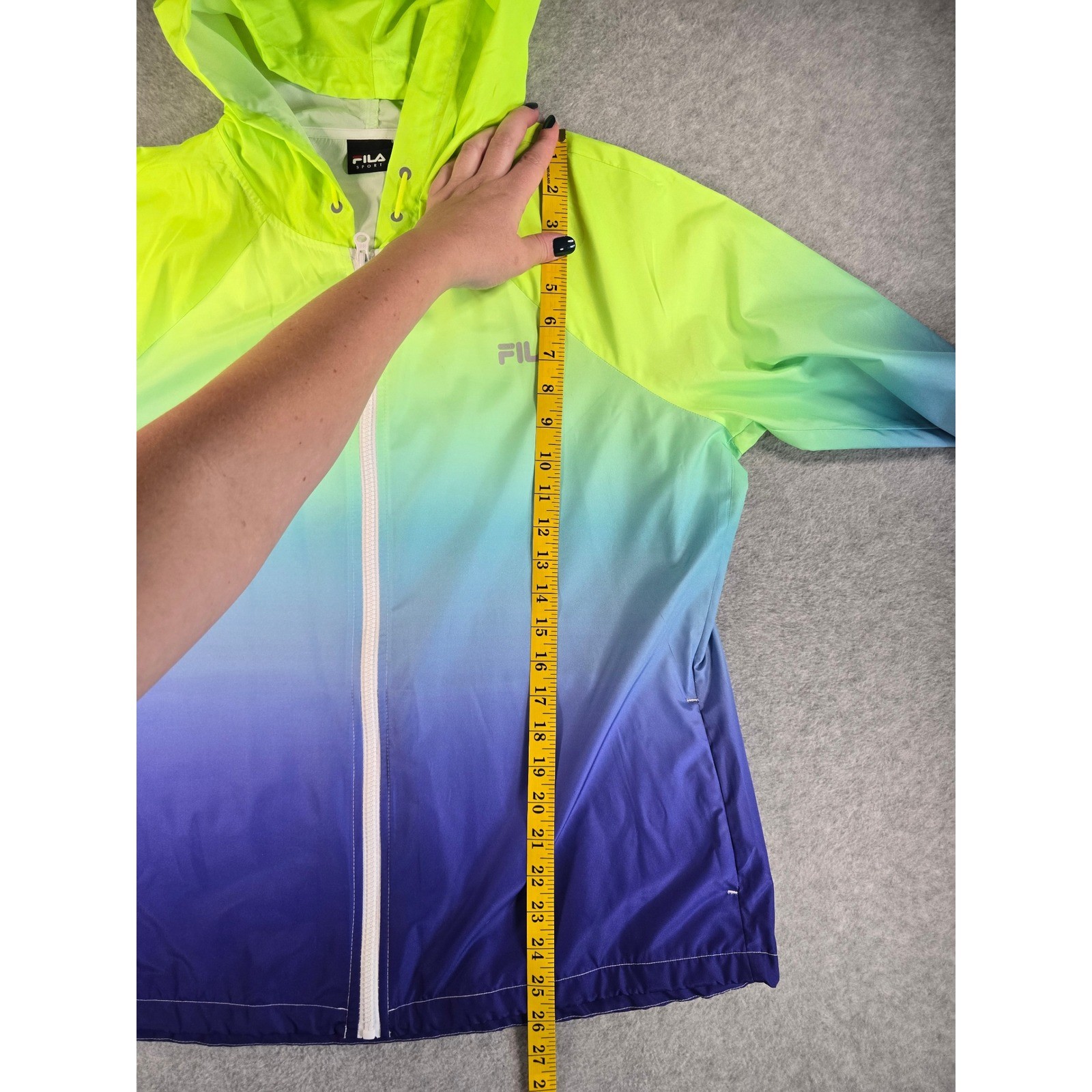 Fila Sport Womens Windbreaker Hooded Jacket Neon Green Blue Ombre Large L
