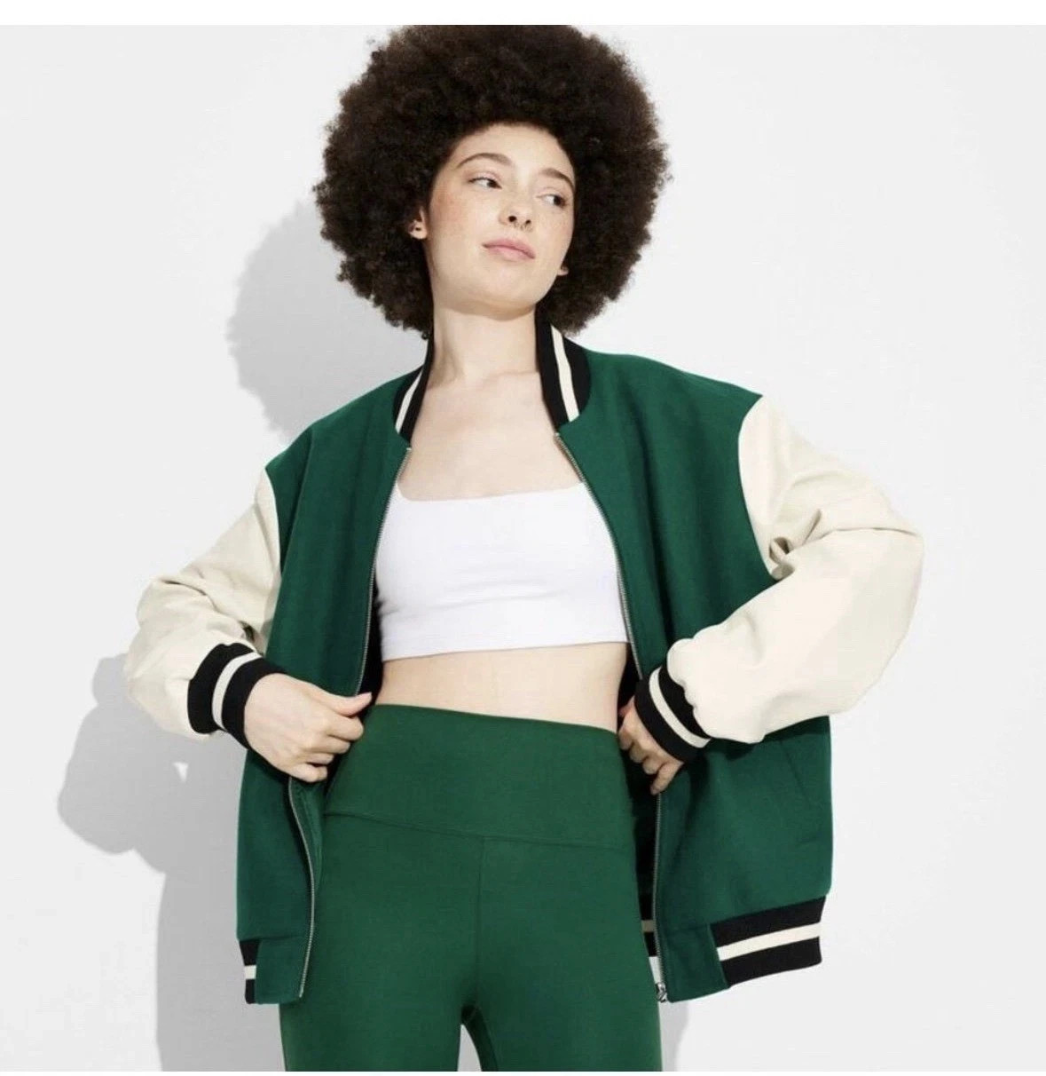 Wild Fable™ Women’s Size Medium Game Day Varsity Jacket – Green NEW