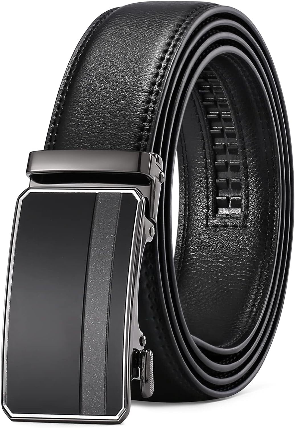 Men’S Leather Belt Automatic Ratchet Buckle Slide Belt Trim to Fit with Gift Box