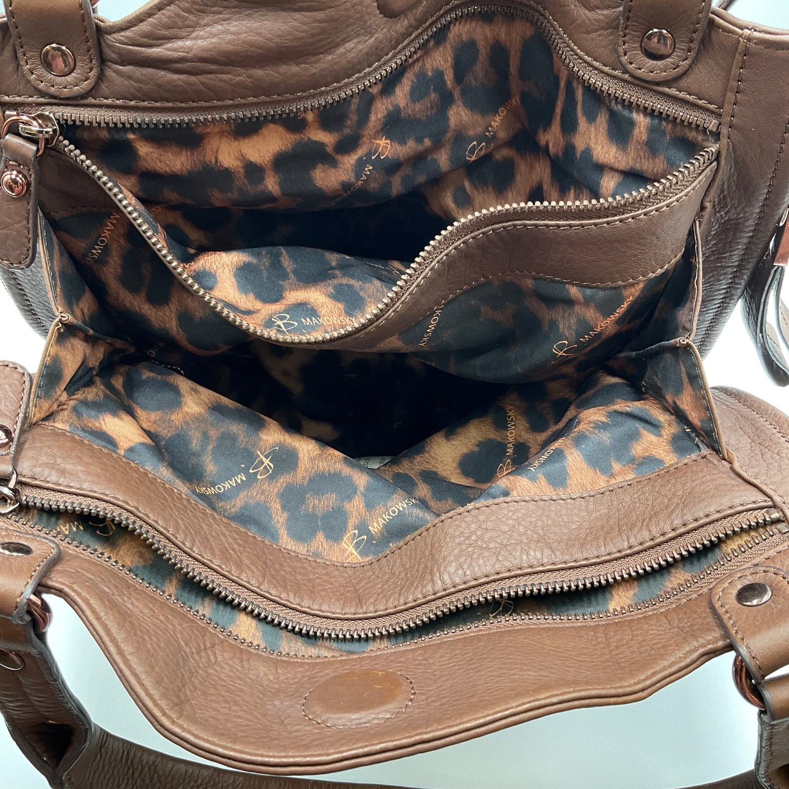 B. Makowsky Brown Leather Large Shoulder Bag