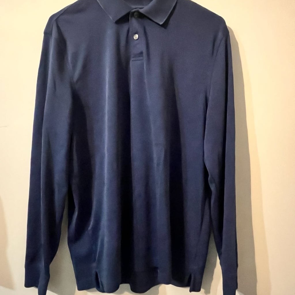 Tasso Elba Supima Cotton Blend Long Sleeve Polo Shirt Blue Medium 010-0008
