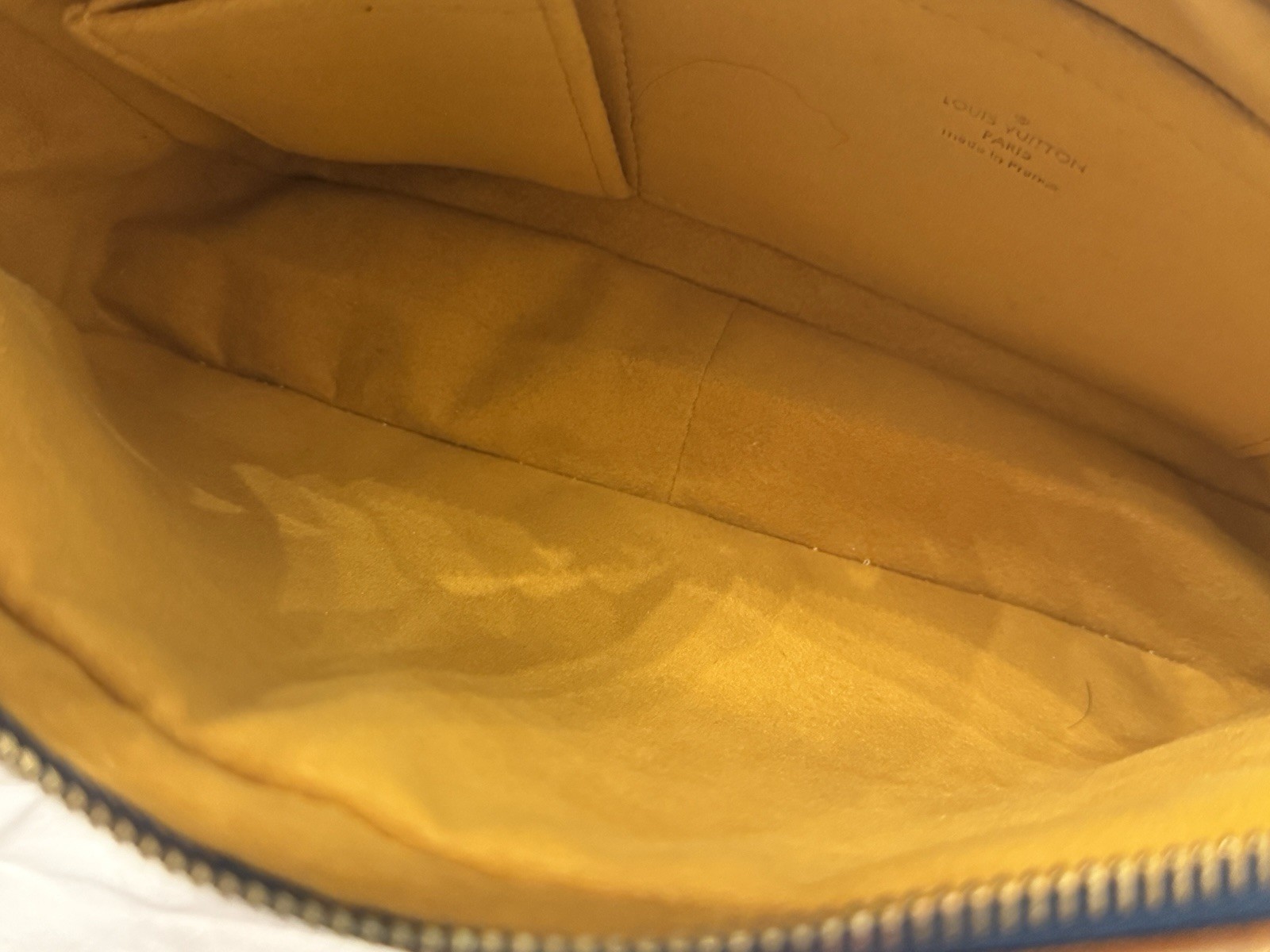 Louis Vuitton Blue Monogram Shoulder Bag Strap Gold Hardware Push Lock Zip