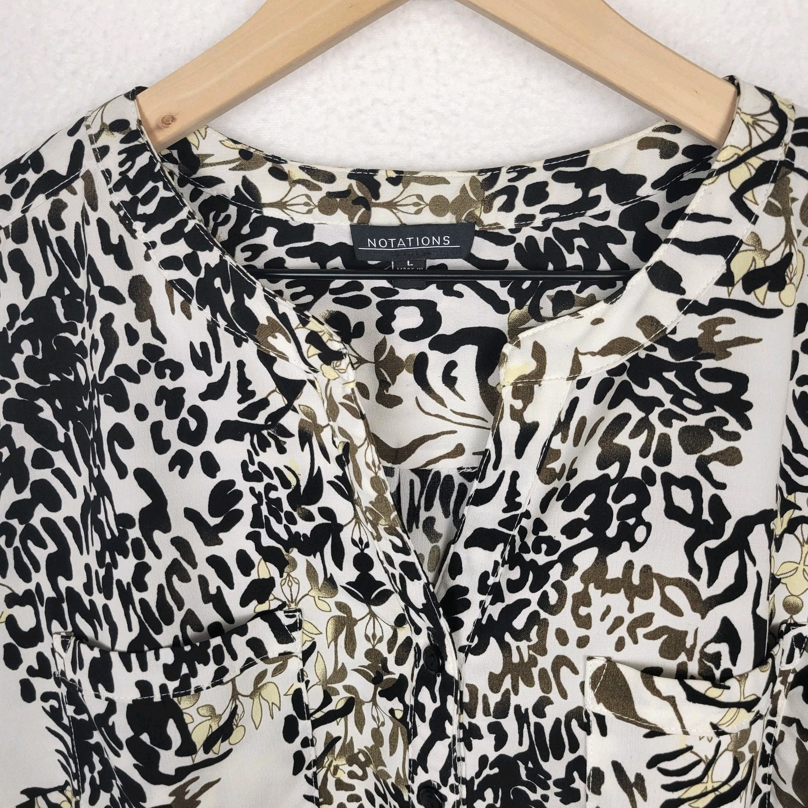 Vintage Notations Top Blouse L Leopard Cheetah Y2K Career Office Chic Statement