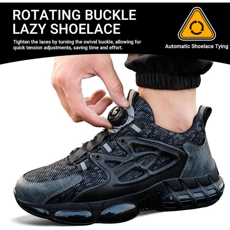 Men Safety Shoes Breathable Steel Toe Cap Work Boots Rotating Buckle Lightweight