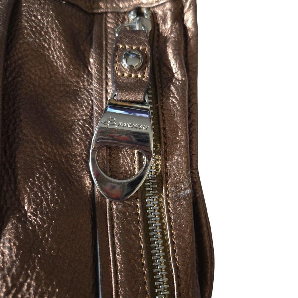 B. Makowsky Bronze Metallic Pebbled Leather Hobo Shoulder Bag Purse Y2K