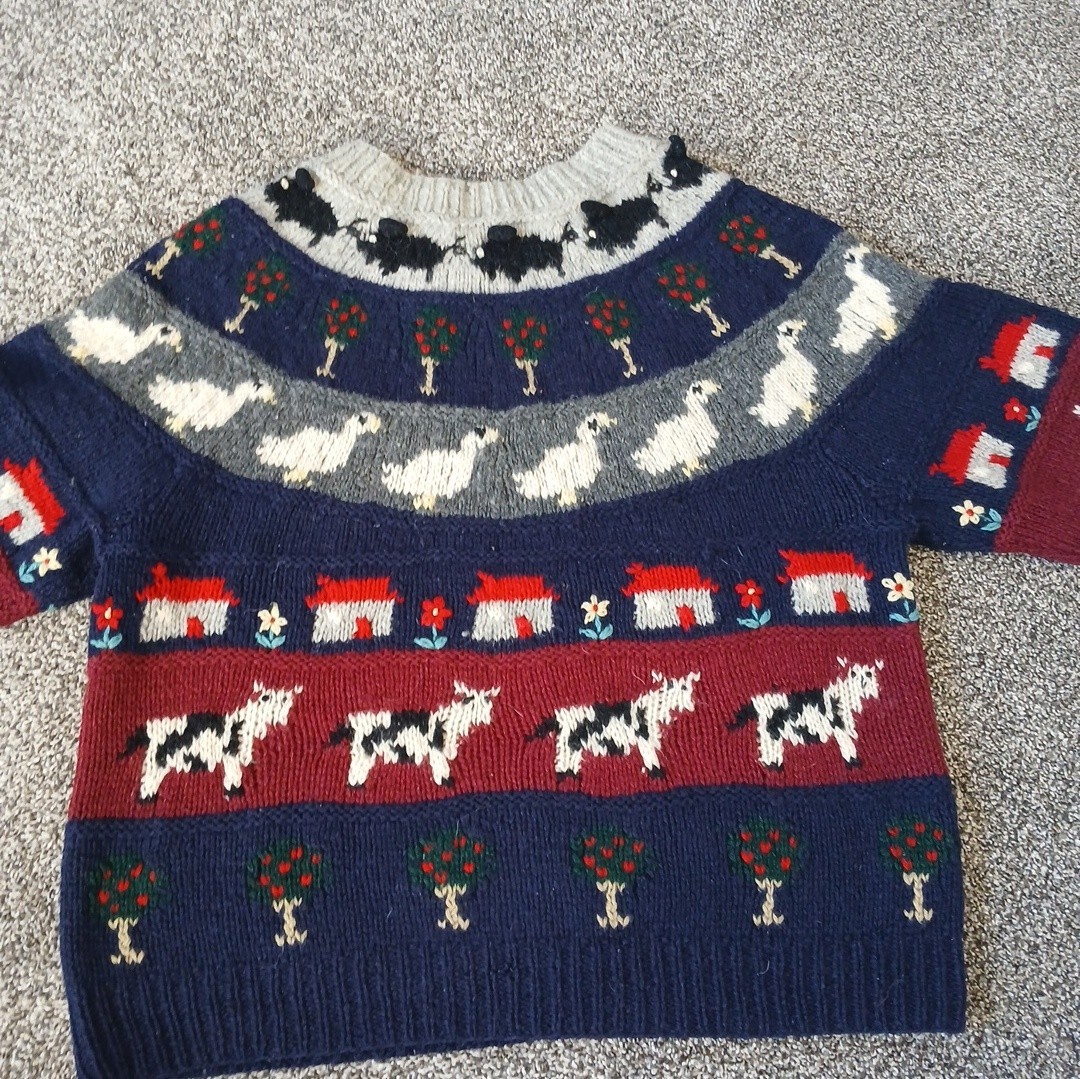 Susann D Knitted By Hand 100% Wool Shetland Farm Animal Sweater Medium