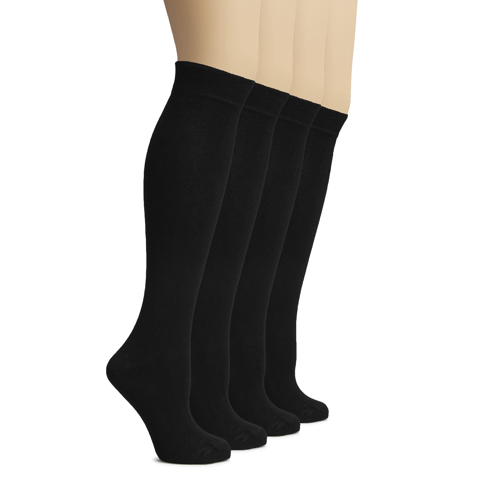 Hugh Ugoli Women’s Rayon Knee High Socks | Comfort 8-11, 02- Black (4 Pairs)