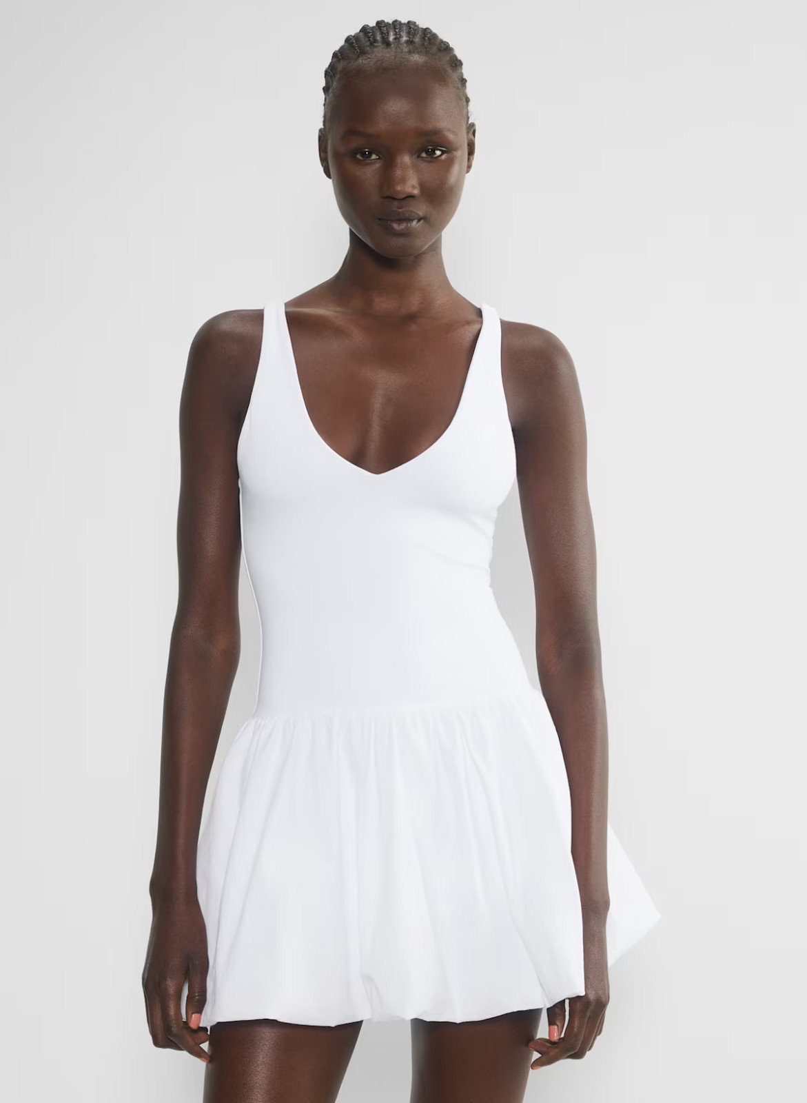 NEW Aritzia Babaton Optimist Contour Cotton Poplin Fit Flare Micro Dress White L