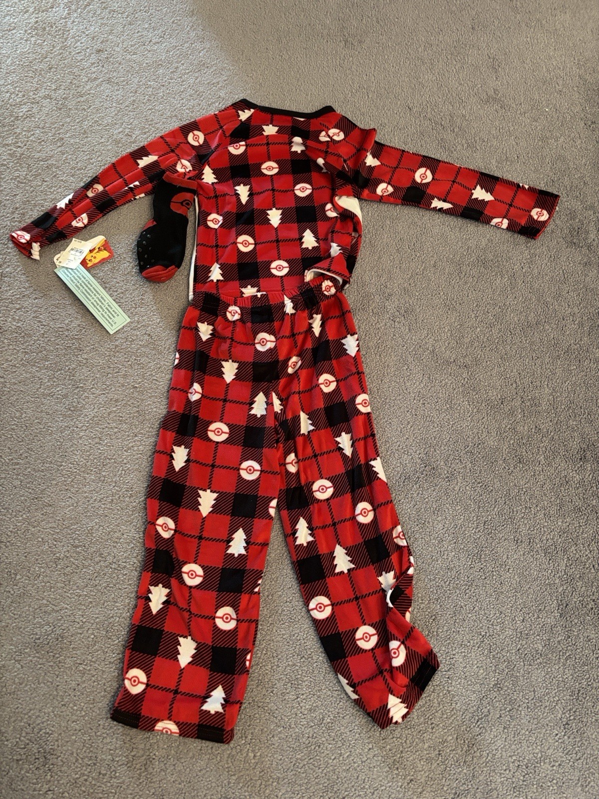 New With Tags Pokémon Pikachu 3-Piece Pajama Set XS (4/5) Red/Black