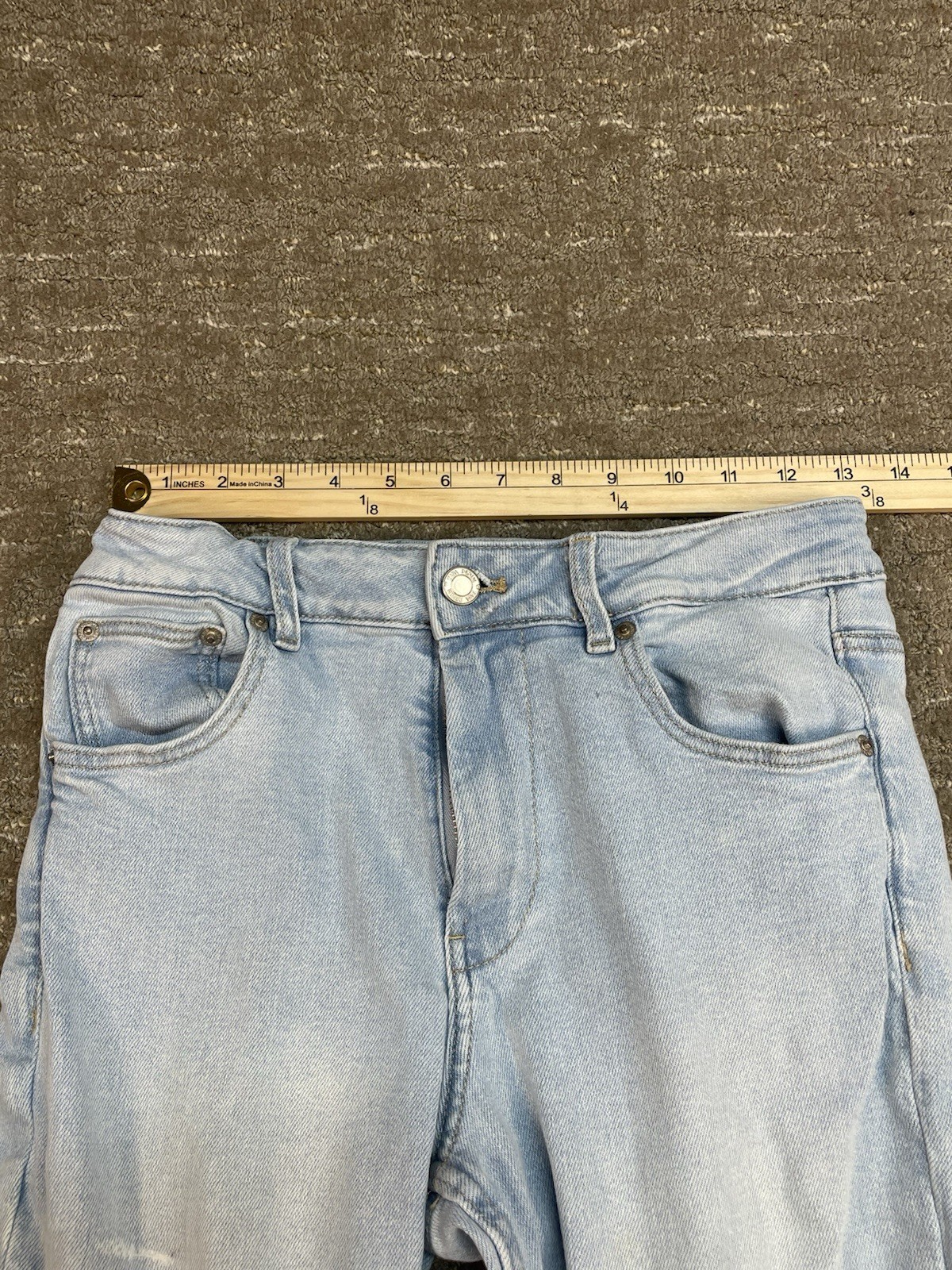 Zara Size 13–14 Cm 164 Adjustable Waist Cargo Jeans Light Wash Raw Hem