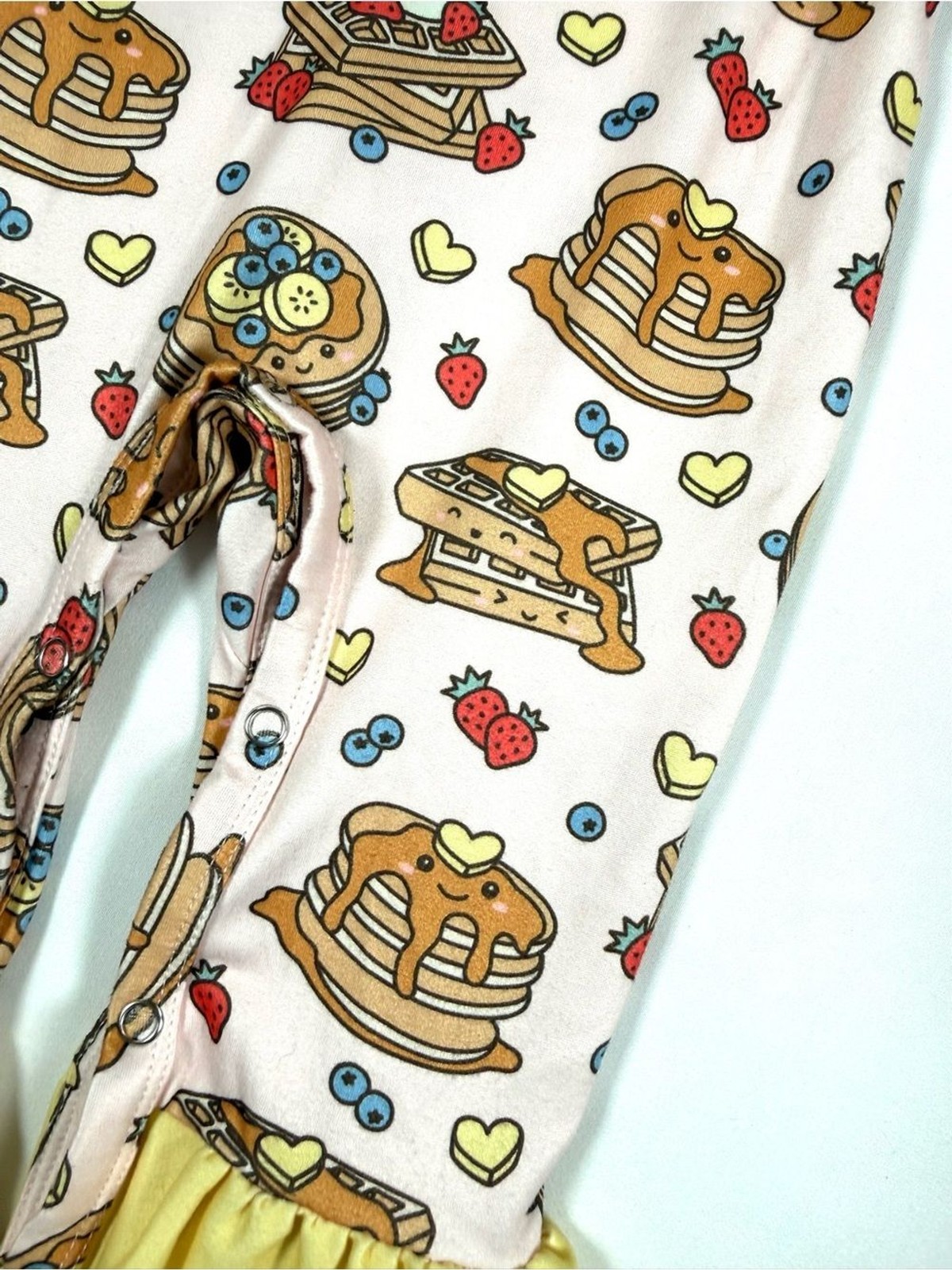PETE + LUCY Girls Pancake Waffle Breakfast Ruffle Romper 0-3M Cottagecore Kawaii