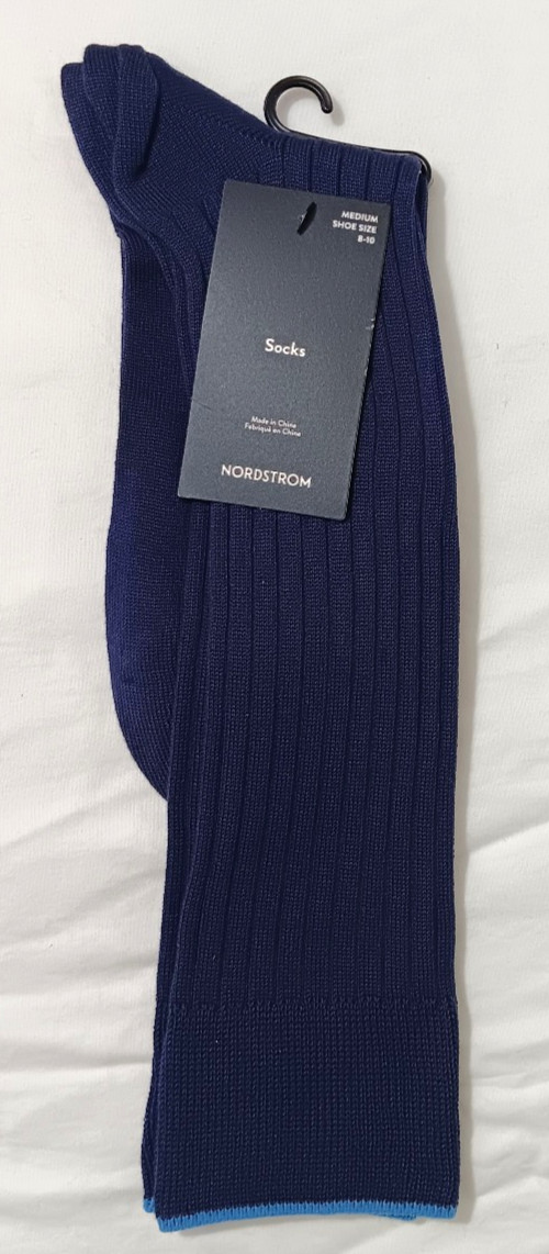 Nordstrom Blue Mercerized Cotton Dress Socks Size Medium Shoe Size M XL NEW
