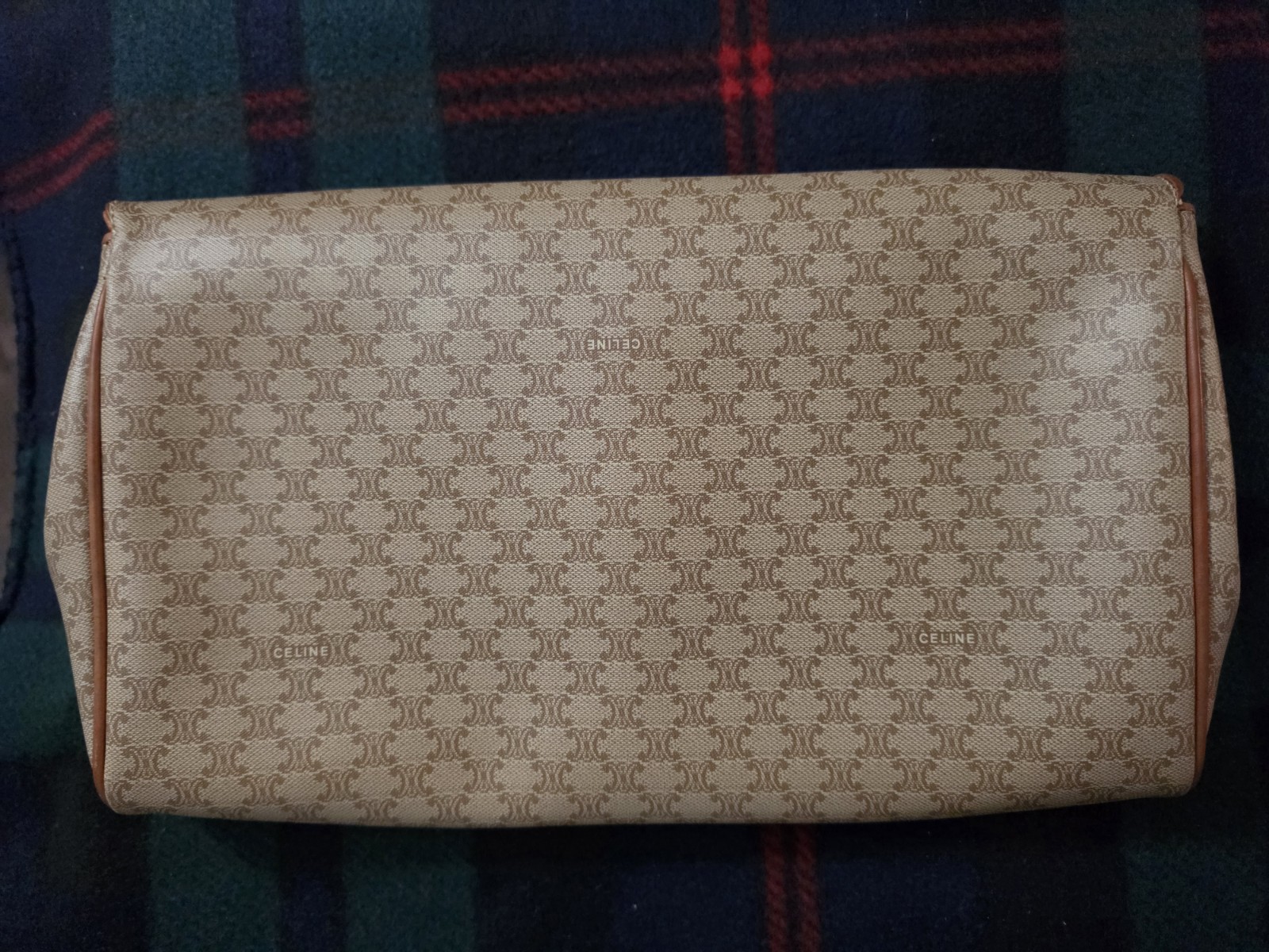 CELINE Macadam Beige/Brown Clutch w/ Magnetic Closure, Inner Pockets Gold