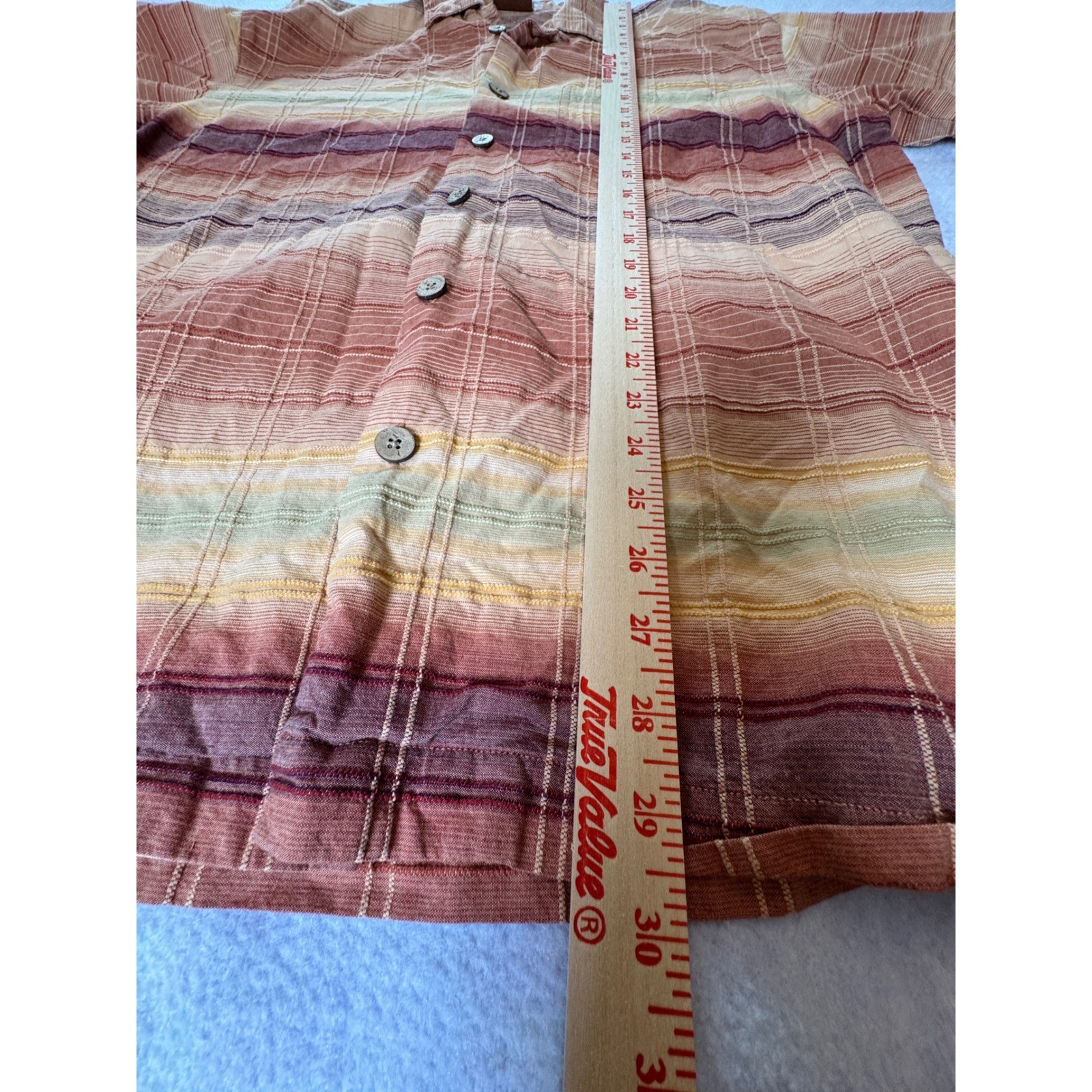 Basic Options Mens Short Sleeve Button Down Shirt Earth Tone Striped Textured XL