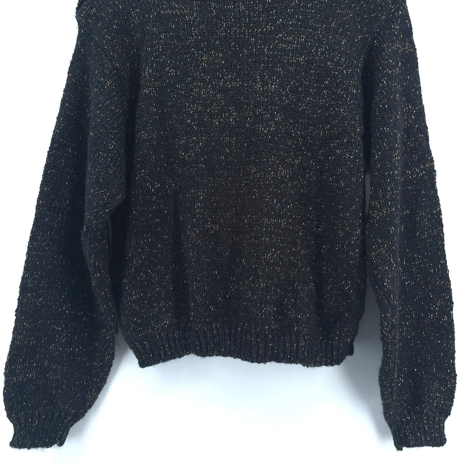 Vintage Toi Turtleneck Thick Ribbed Black & Gold Metallic Sweater Gold Buttons L