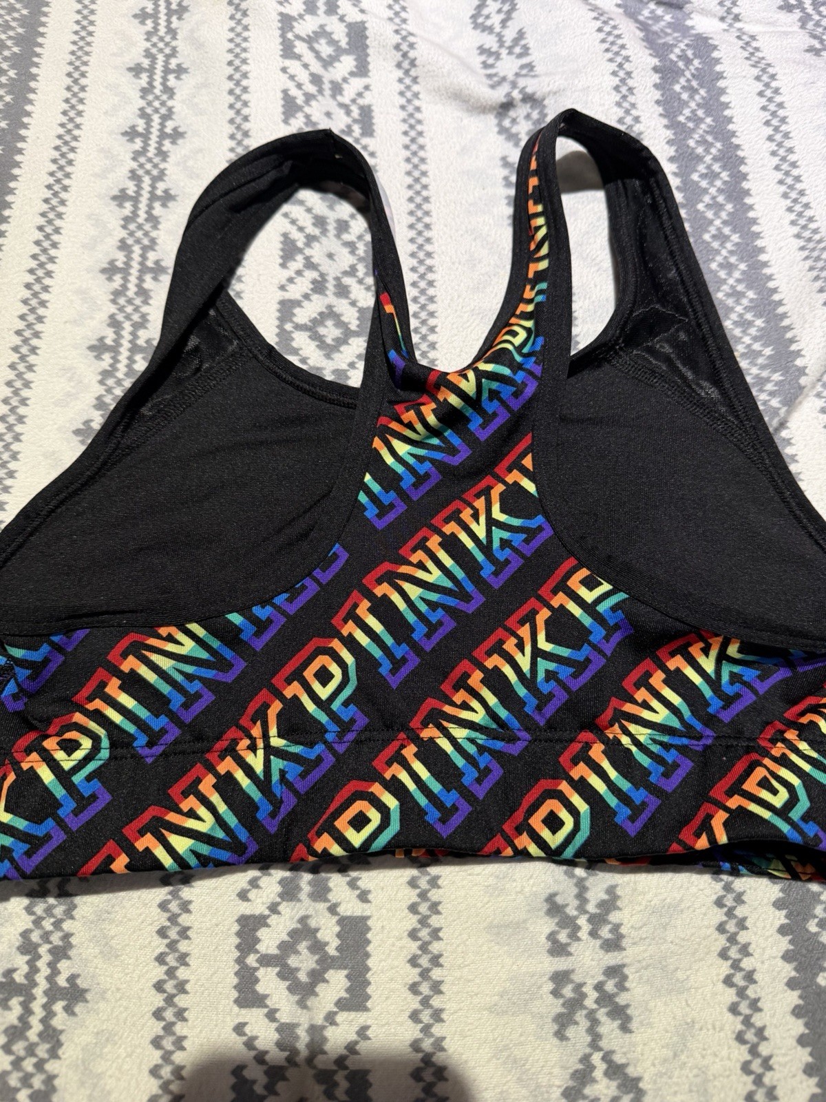 PINK Ultimate Unlined Wireless Racerback Sports Bra Black Logo Print S