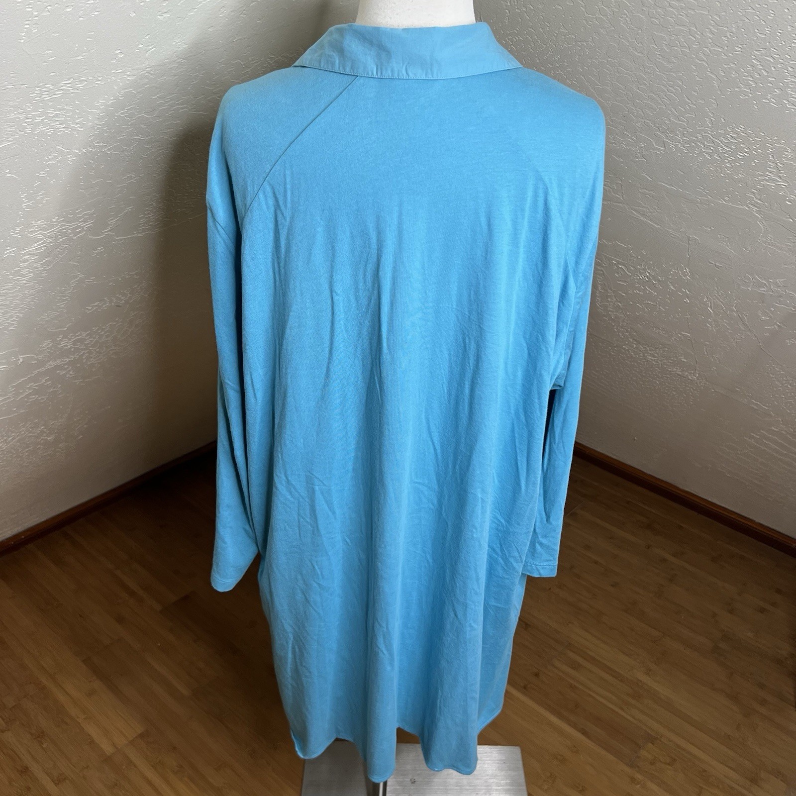 LOGO Lori Goldstein Cotton Eyelet Lace Tunic Top XL Button Down Boho Blue