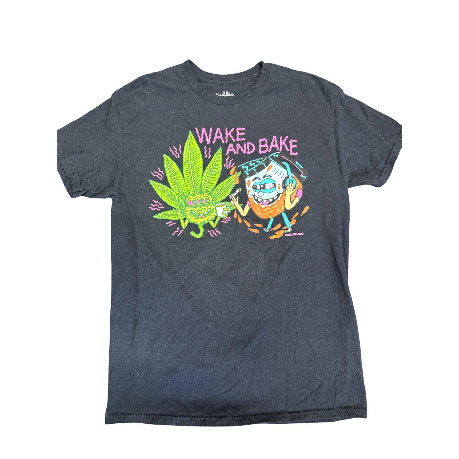 Killer Acid Wake and Bake Graphic T-Shirt Mens Medium Black Ripple Junction Tee