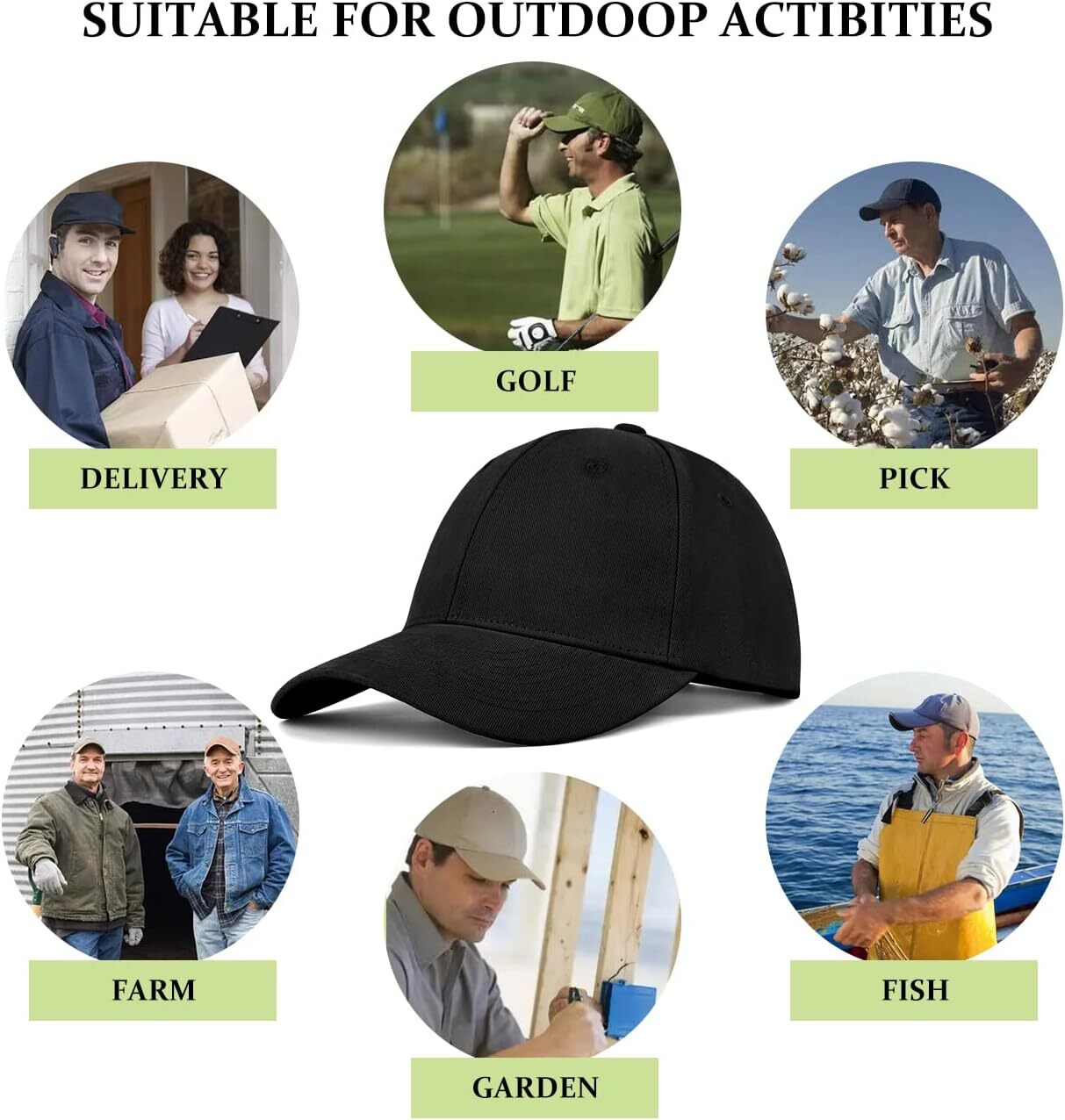 3 Pack Unisex Cotton Baseball Cap Adjustable One Size, Black+grey+khaki