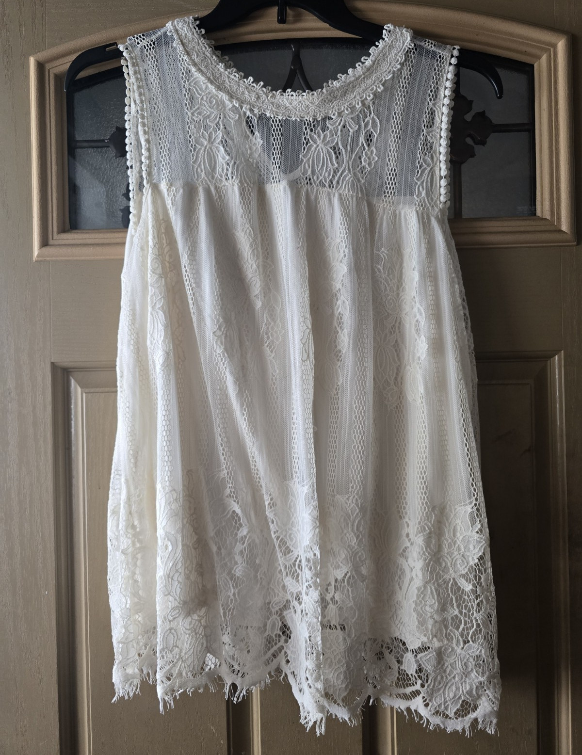 Chance or Fate Women’s Cream Lace Sheer Sleeveless High Neck Pullover Tank 2XL