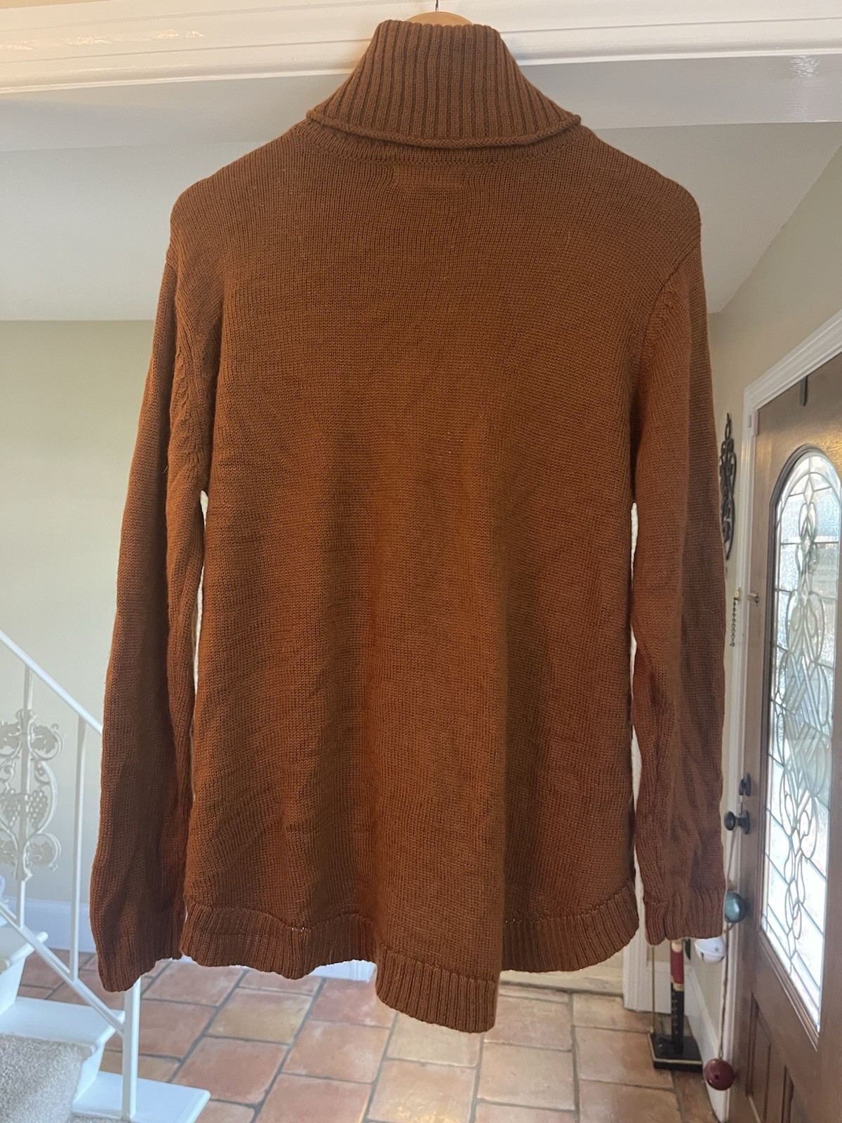 North Style Womens Brown Wool Blend Cable Knit Turtleneck Sweater Size Large
