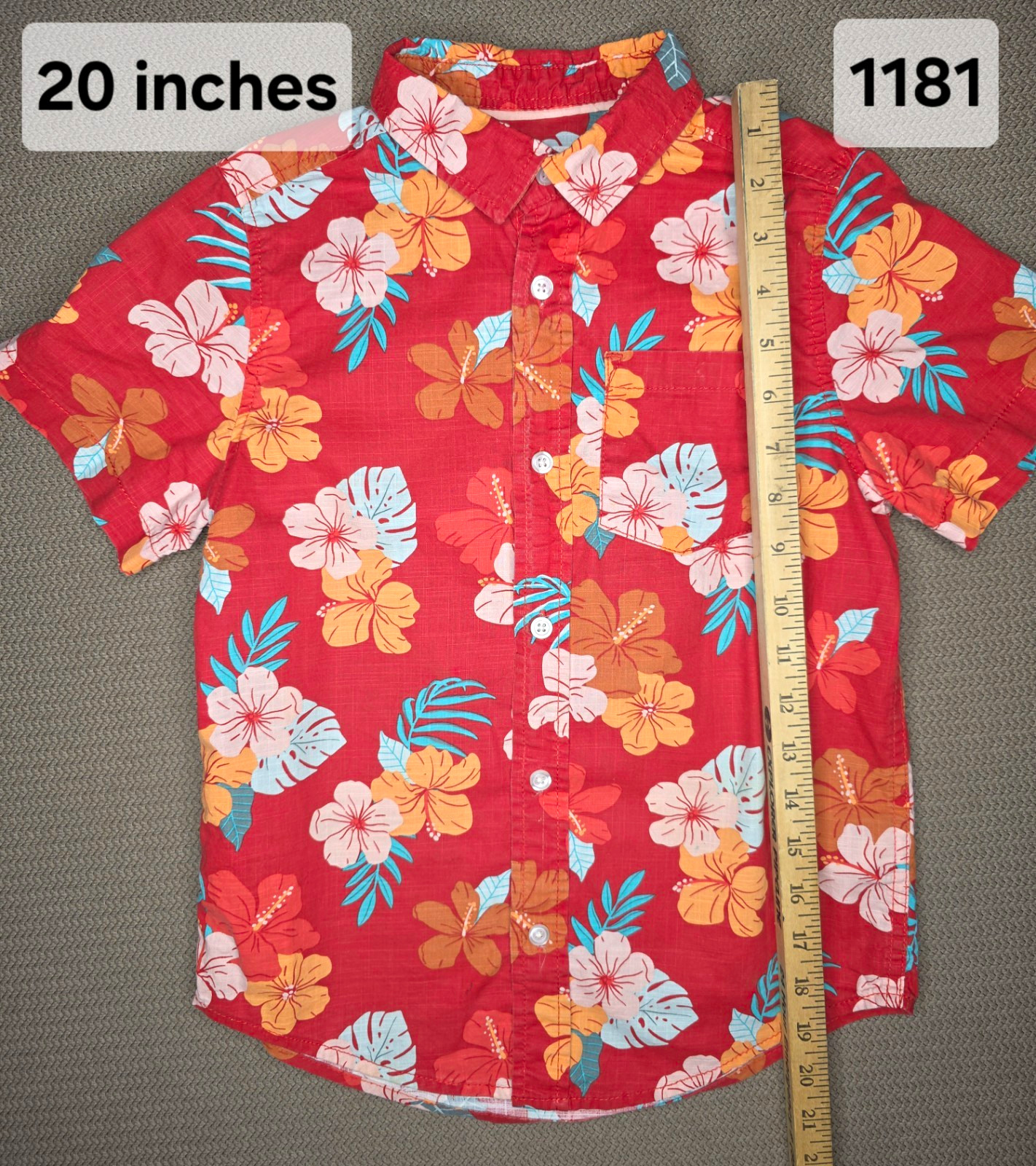 Cat & Jack Boys 6/7 Red Floral Hawaiian Tropical Collared Short Sleeve Button Up