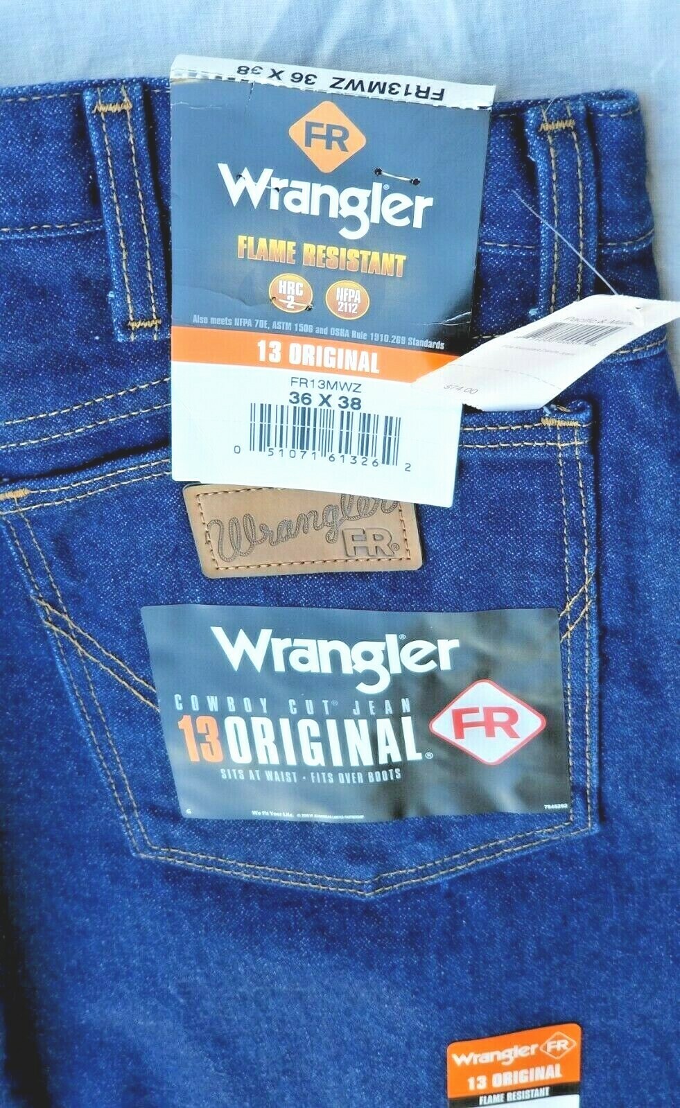 WRANGLER COWBOY CUT FLAME RESISTANT MEN’S 13 ORIGINAL BLUE DENIM JEANS 36/38