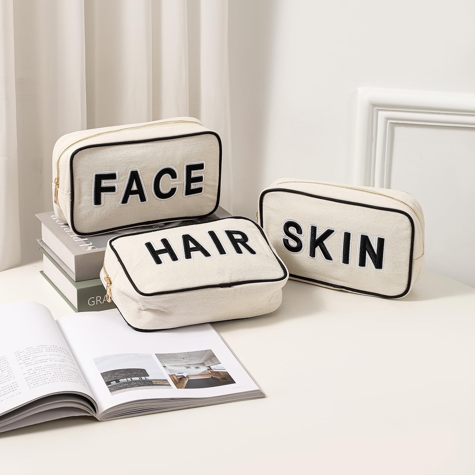 uekeboag 3Pcs Canvas Chenille Letter 9in*5.1in*2.7, Black Hair Skin Face