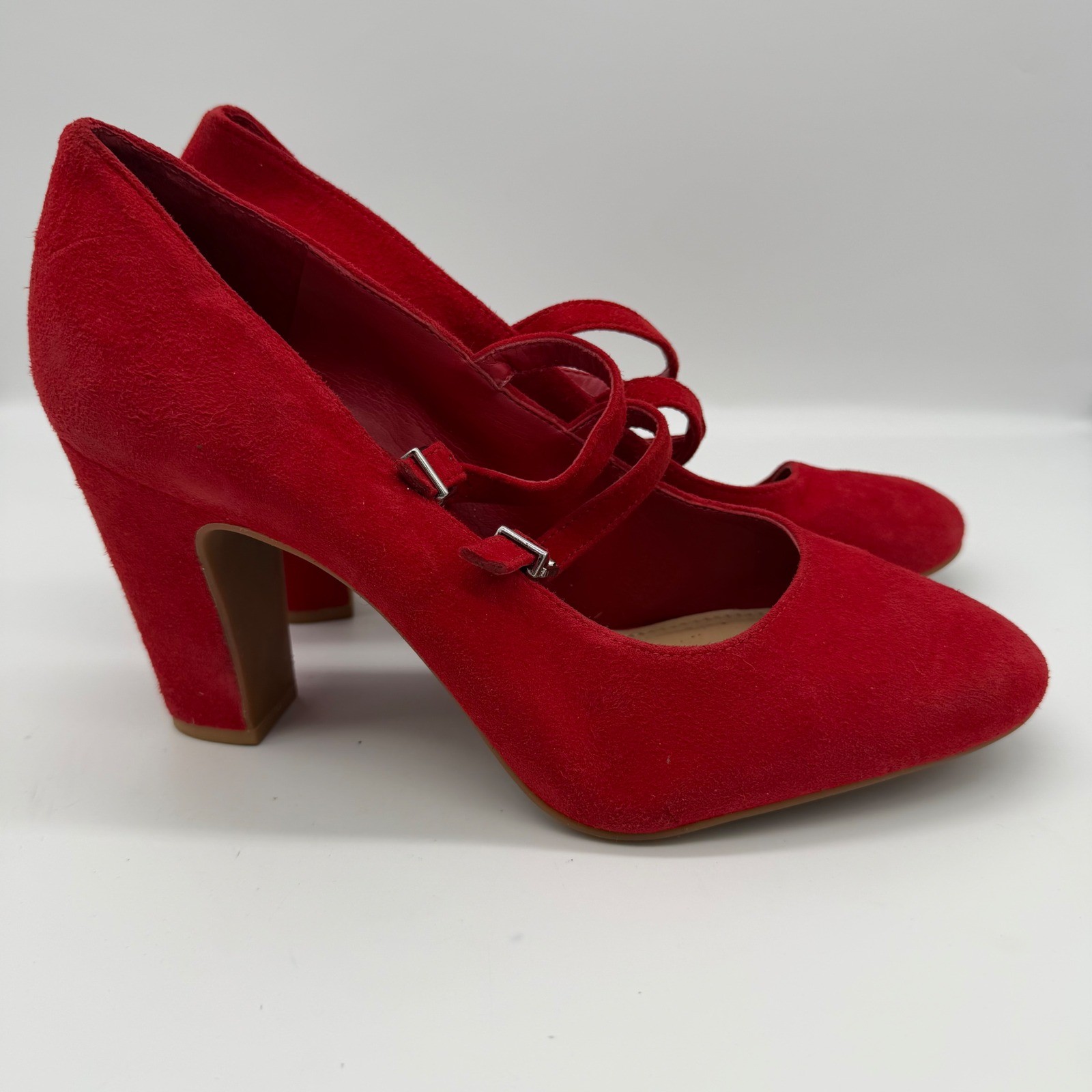 Gianni Bini Top Spot Red Suede Mary Jane Double Strap Block Heel Pumps Size 11M