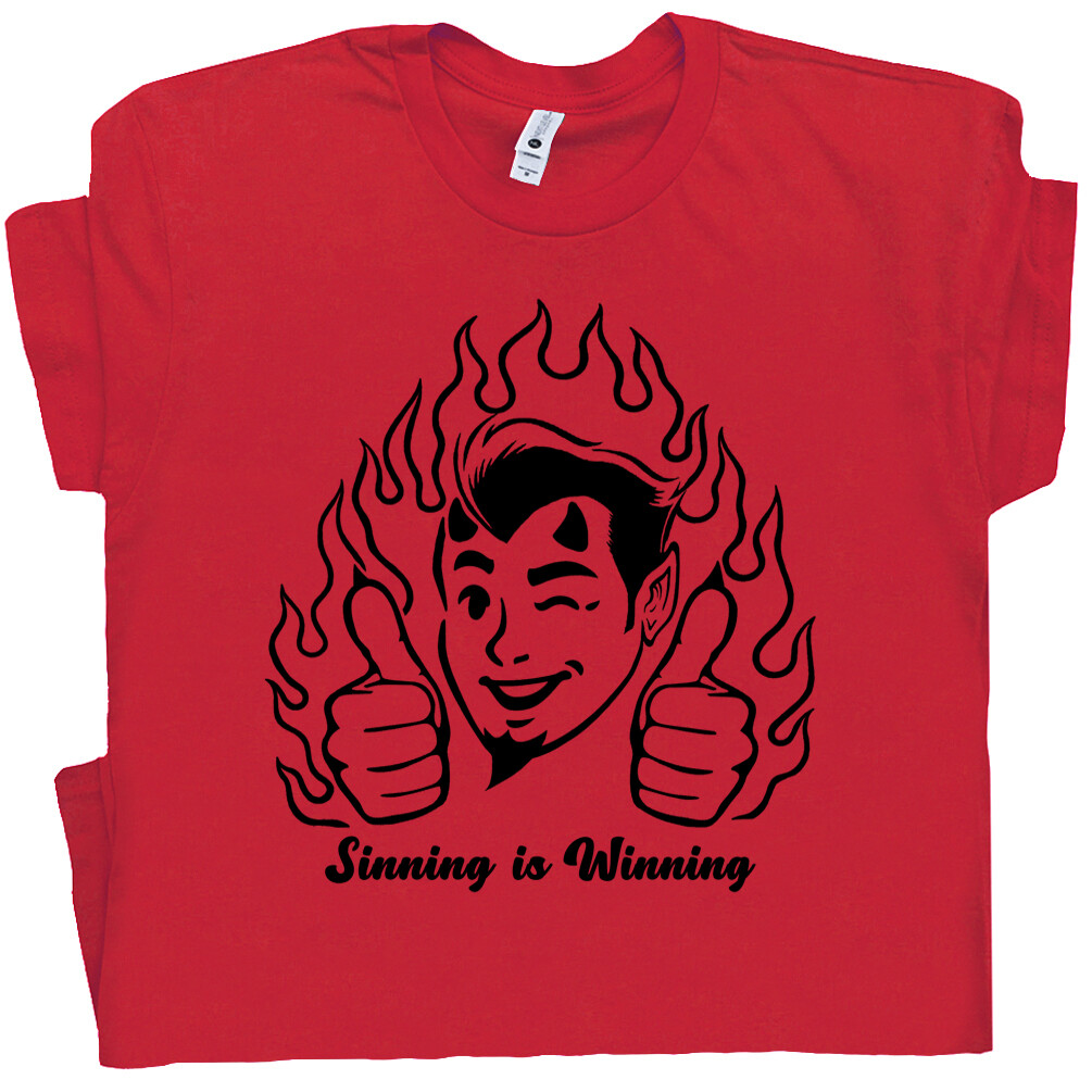 Devil T Shirt Sinning Is Winning Funny Satan Shirt Occult Devil Tarot Card